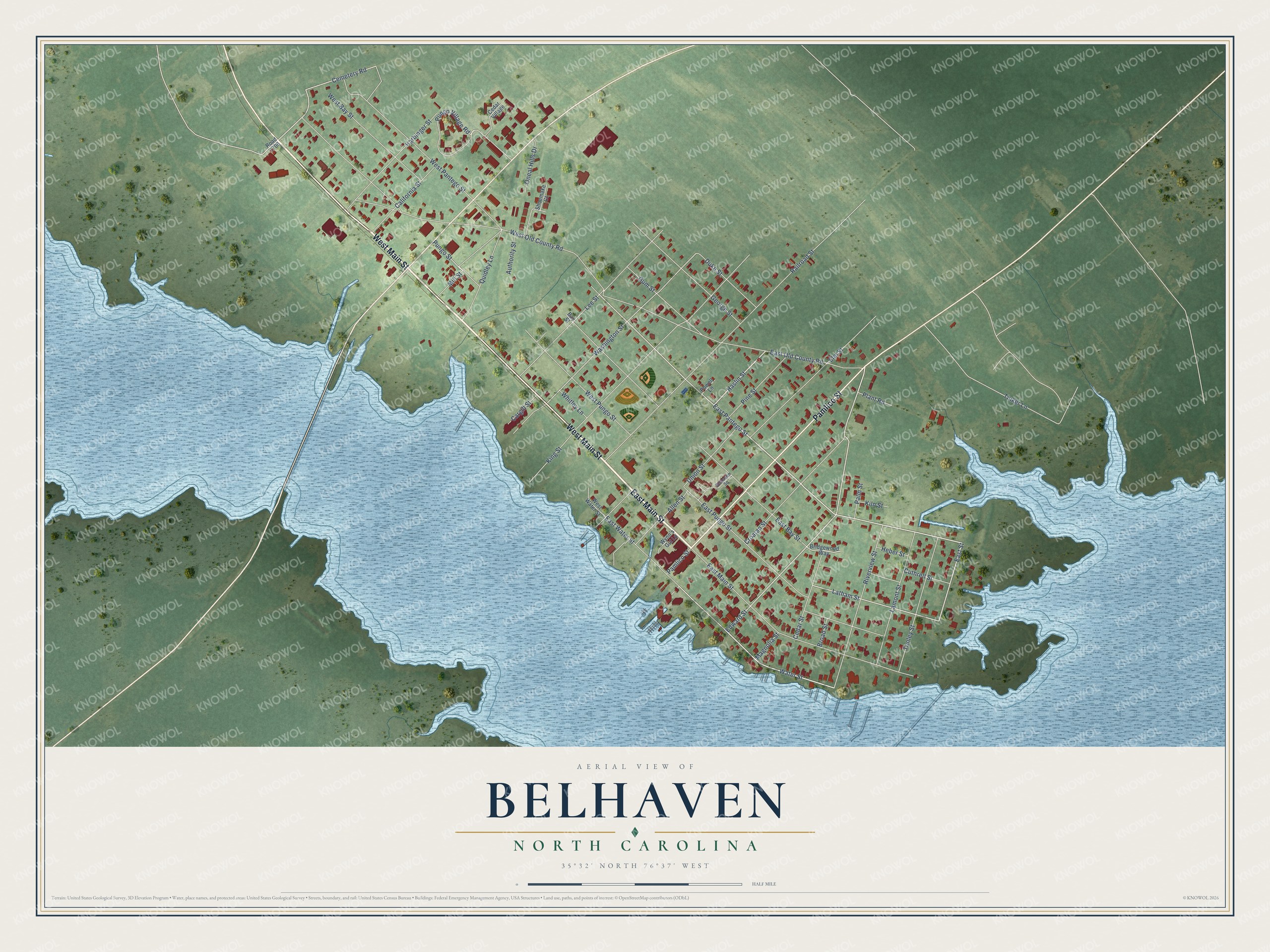 Watermarked full-map preview of Belhaven, North Carolina