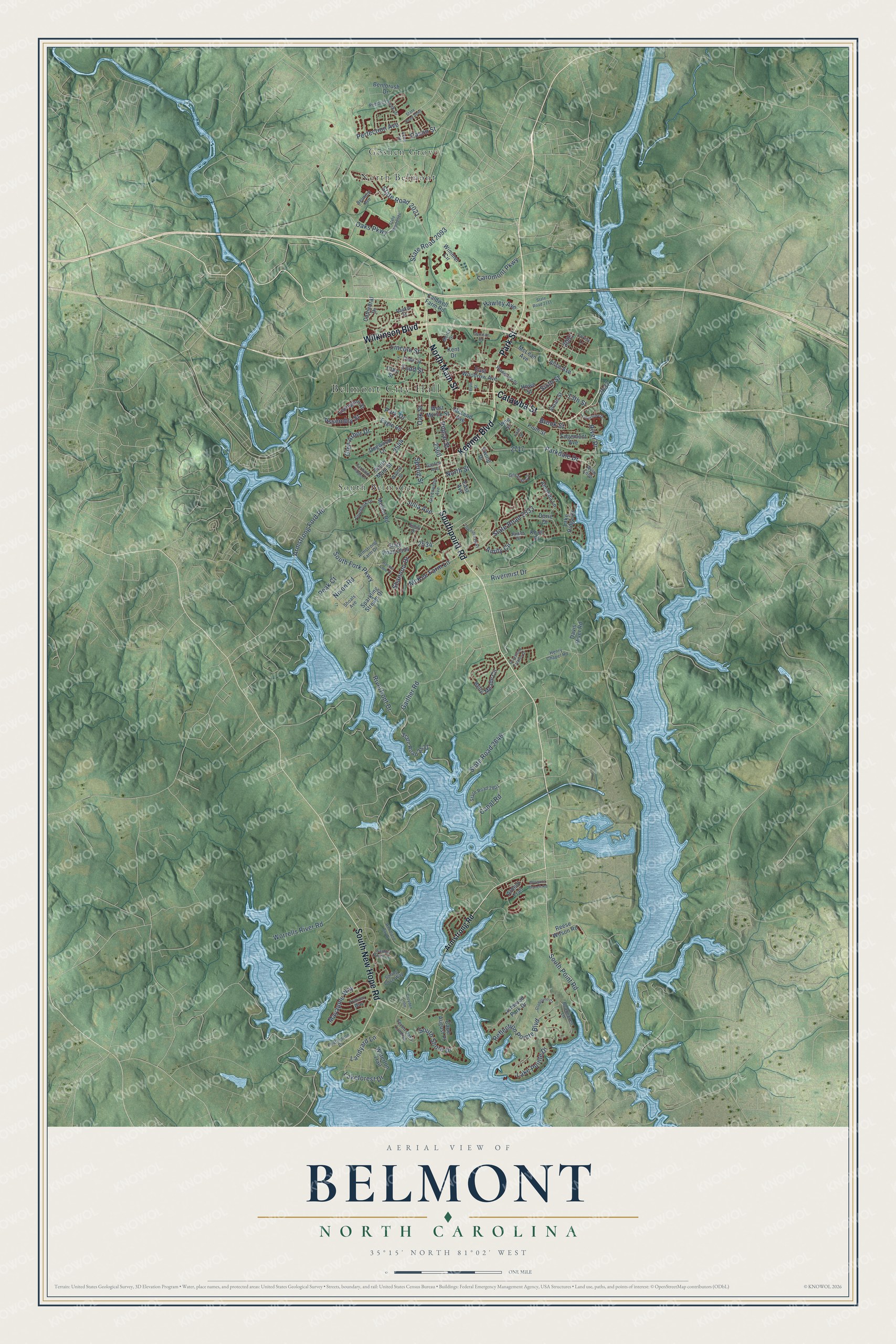 Watermarked full-map preview of Belmont, North Carolina