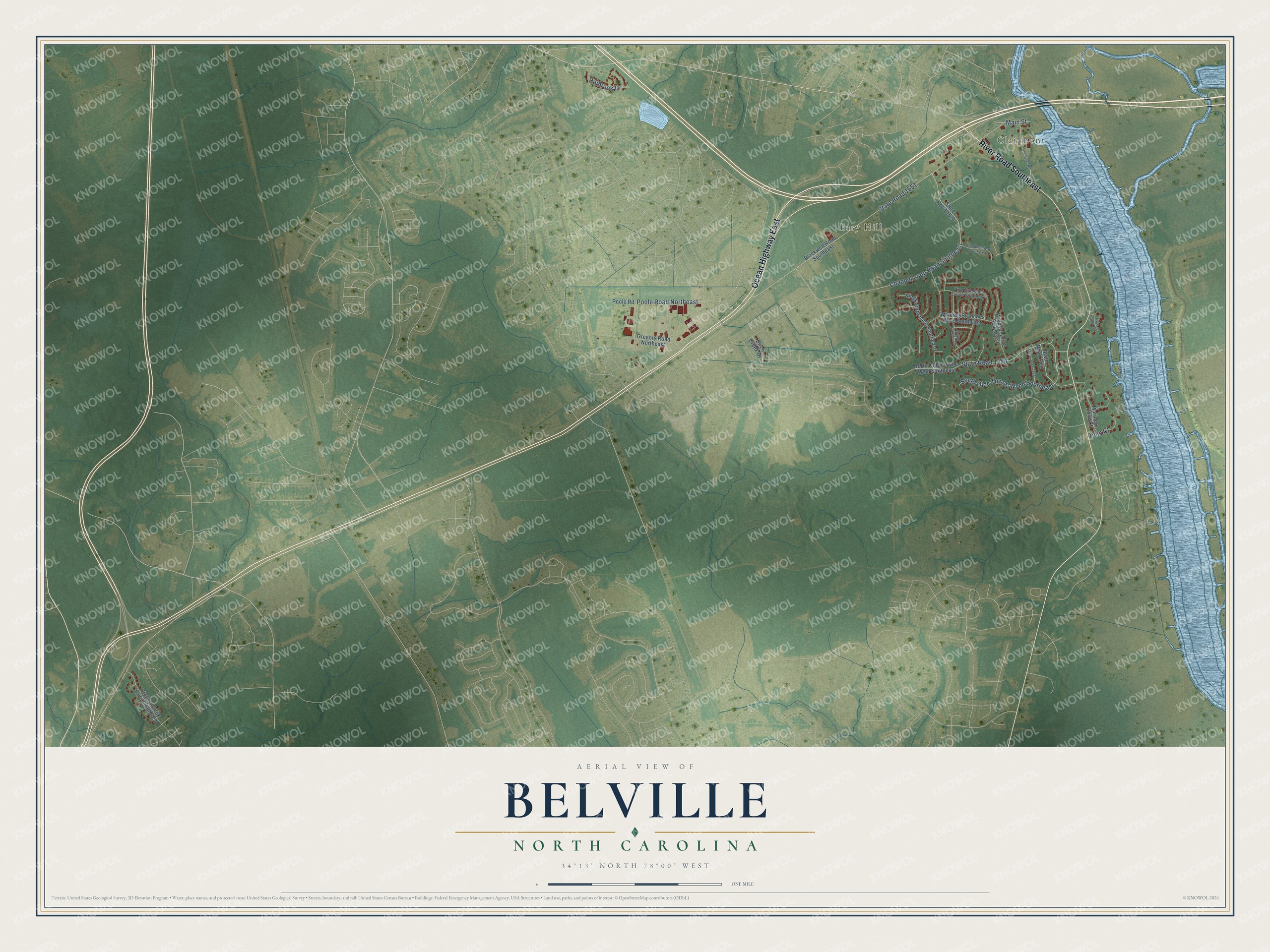 Watermarked full-map preview of Belville, North Carolina