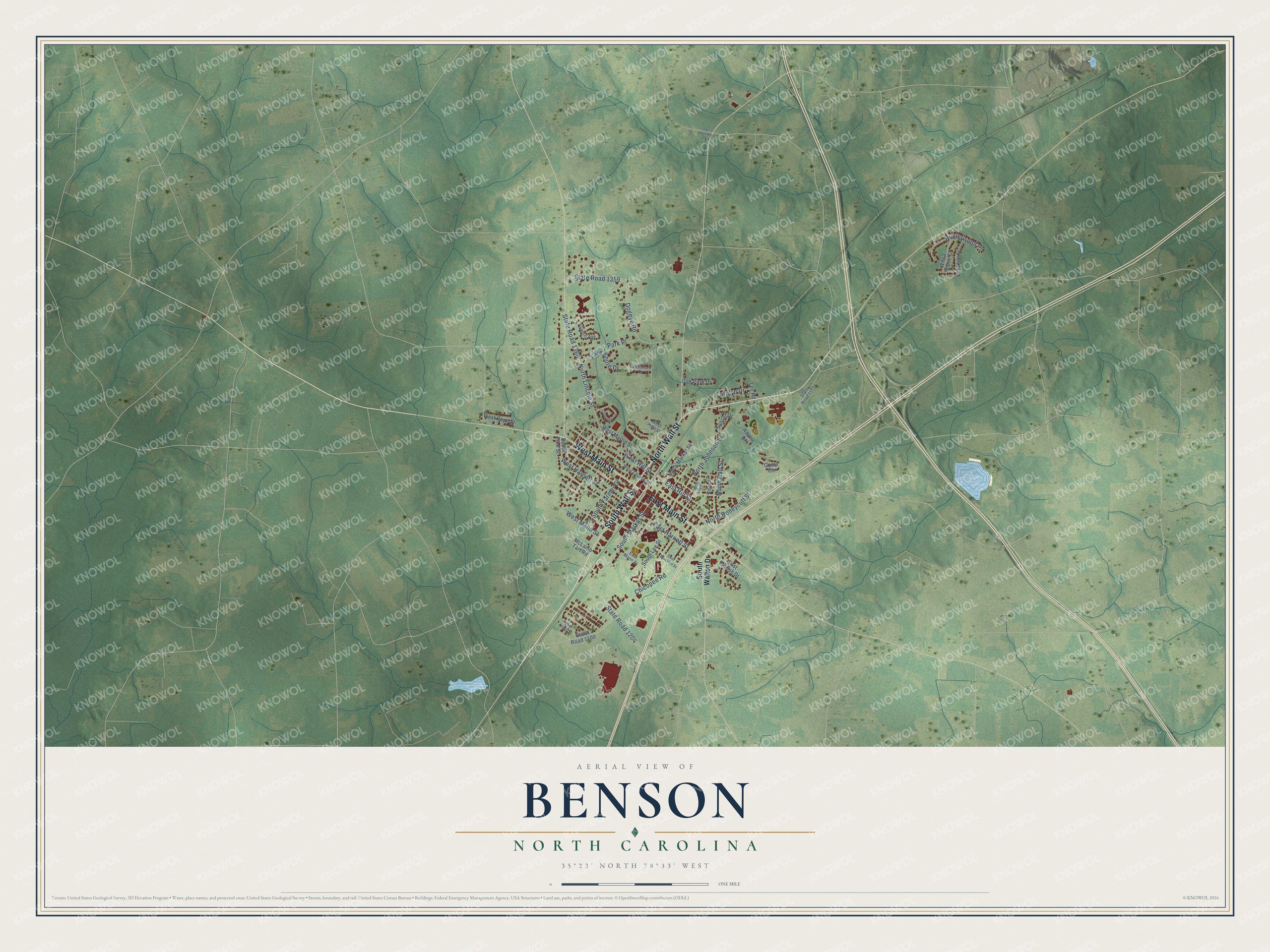 Watermarked full-map preview of Benson, North Carolina