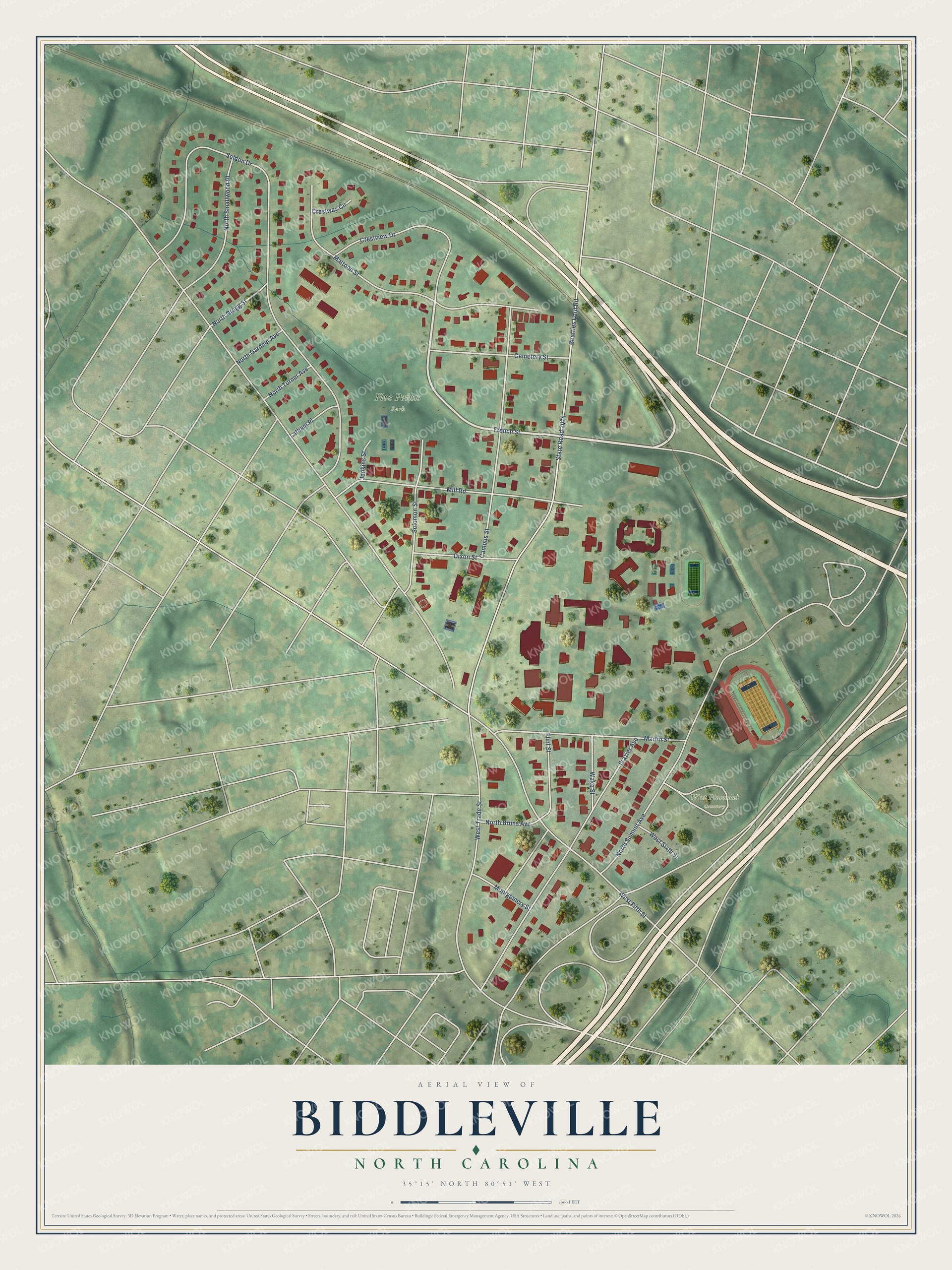 Watermarked full-map preview of Biddleville, North Carolina