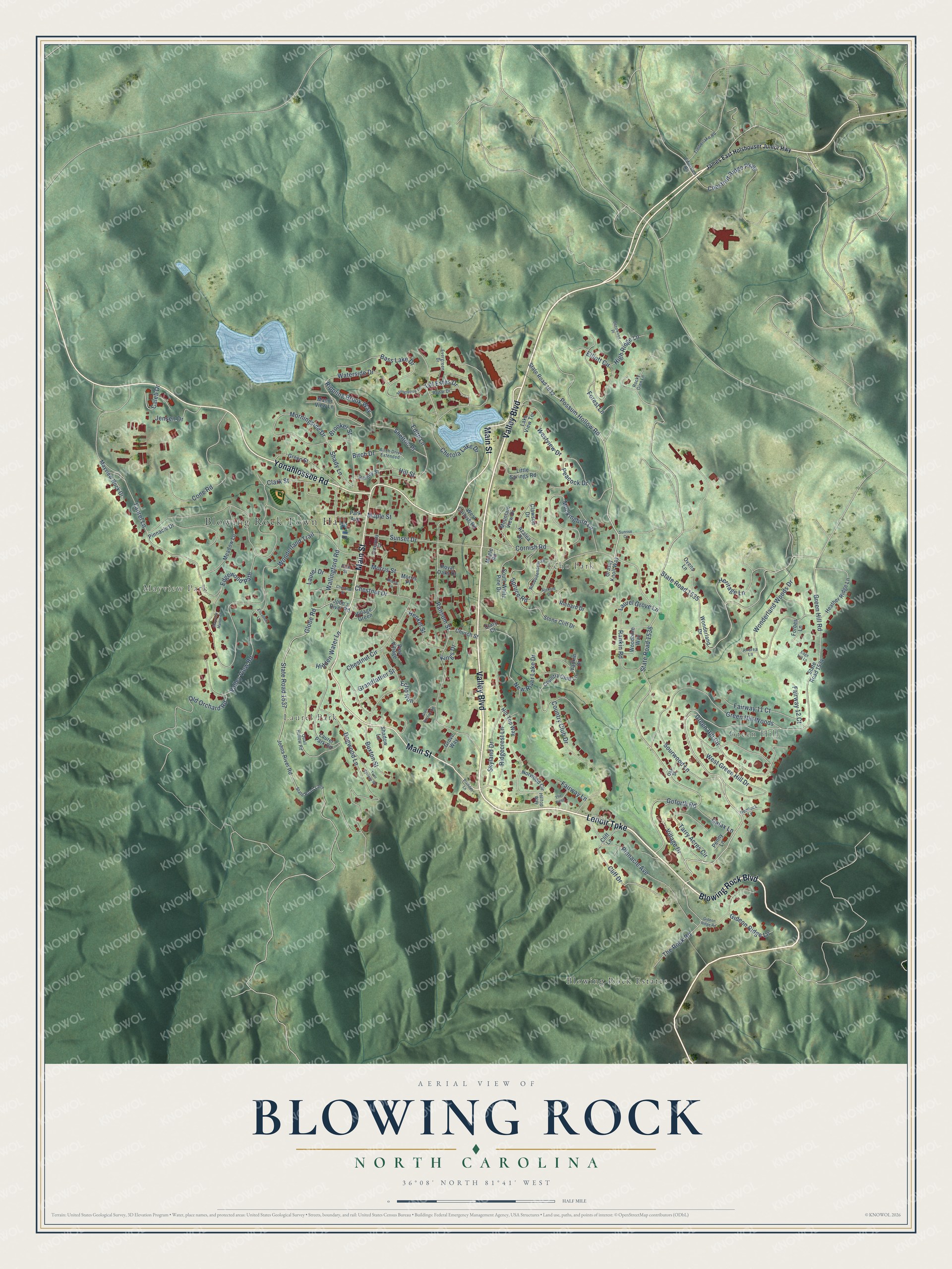 Watermarked full-map preview of Blowing Rock, North Carolina