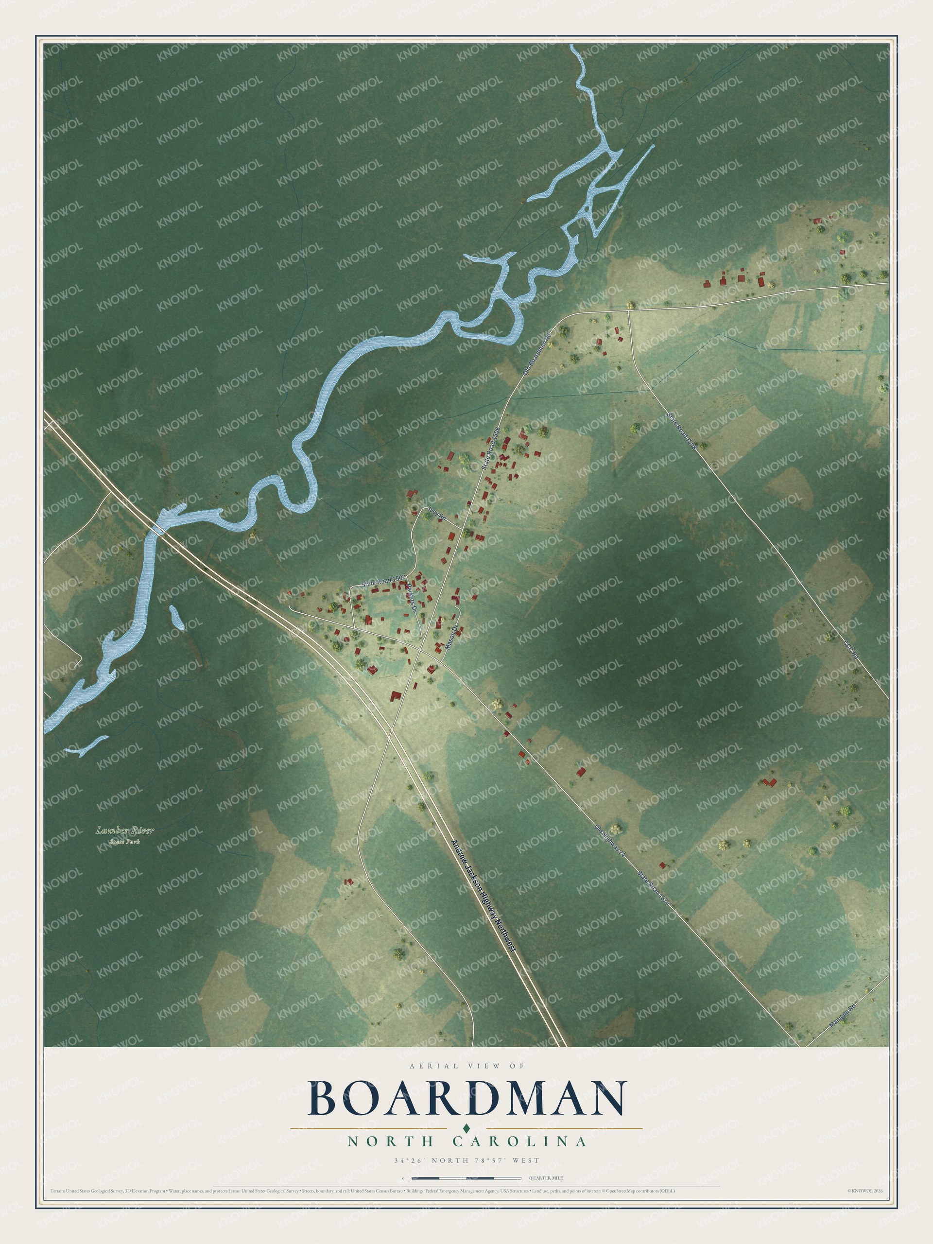 Watermarked full-map preview of Boardman, North Carolina