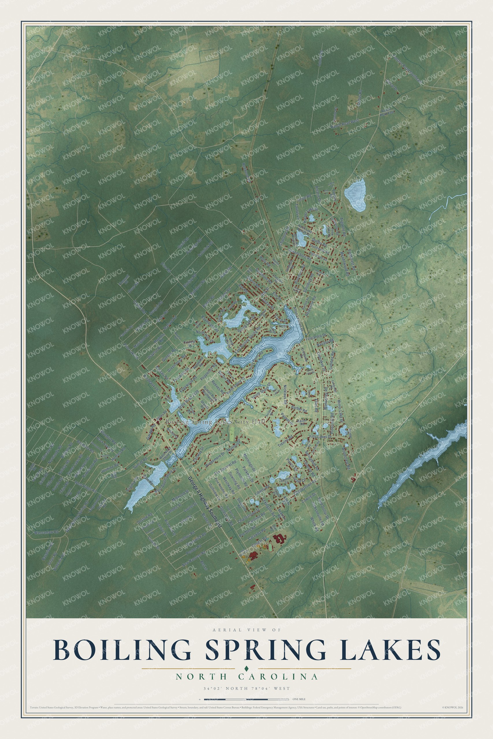 Watermarked full-map preview of Boiling Spring Lakes, North Carolina