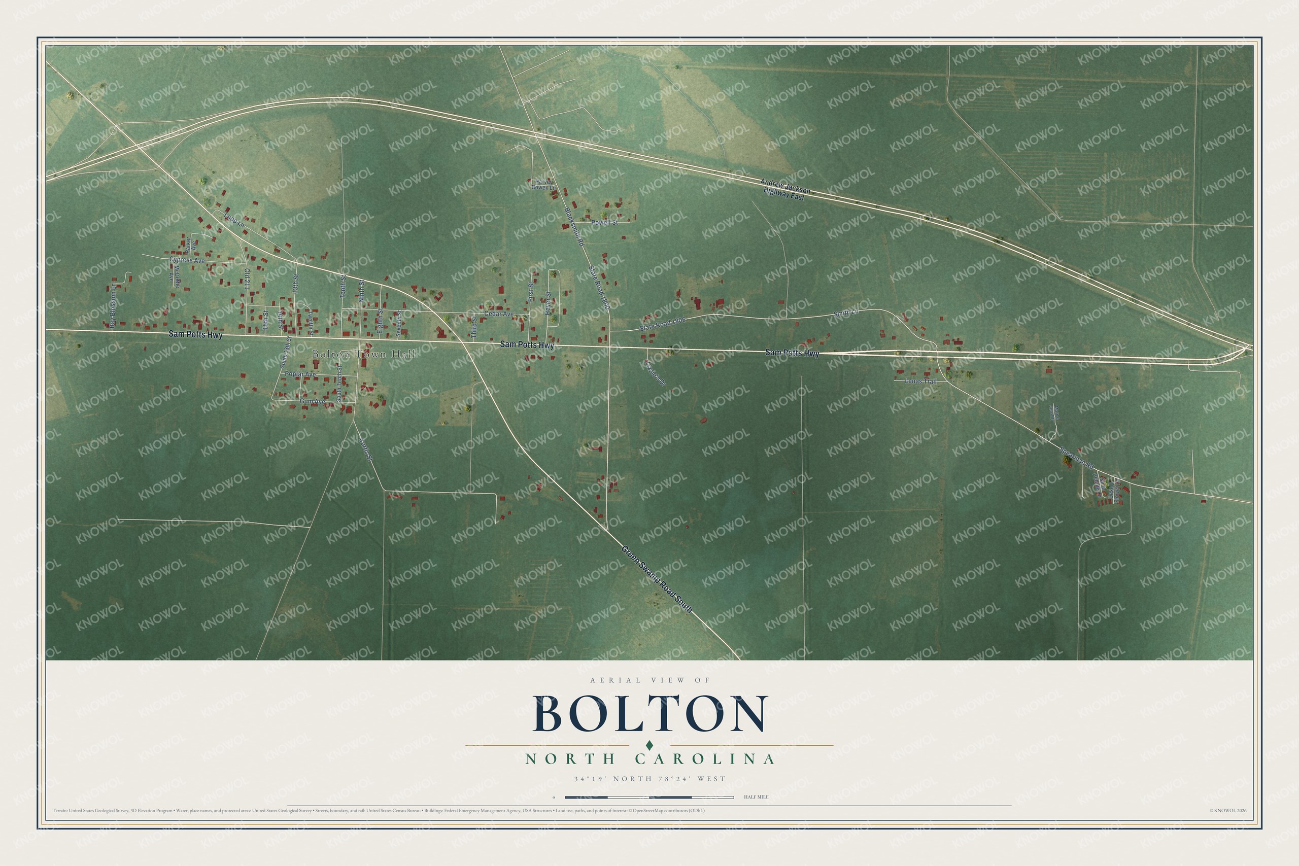 Watermarked full-map preview of Bolton, North Carolina