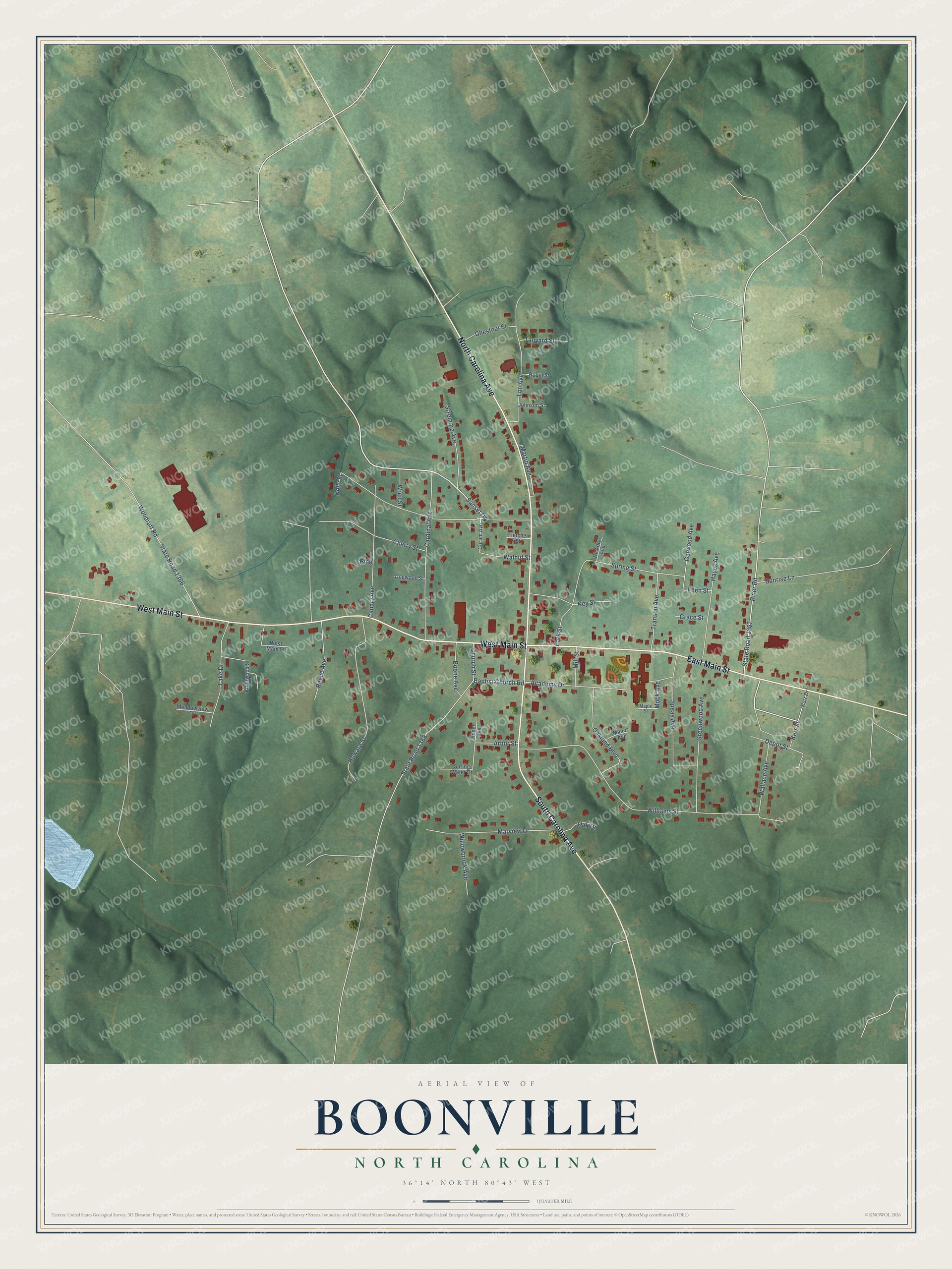 Watermarked full-map preview of Boonville, North Carolina