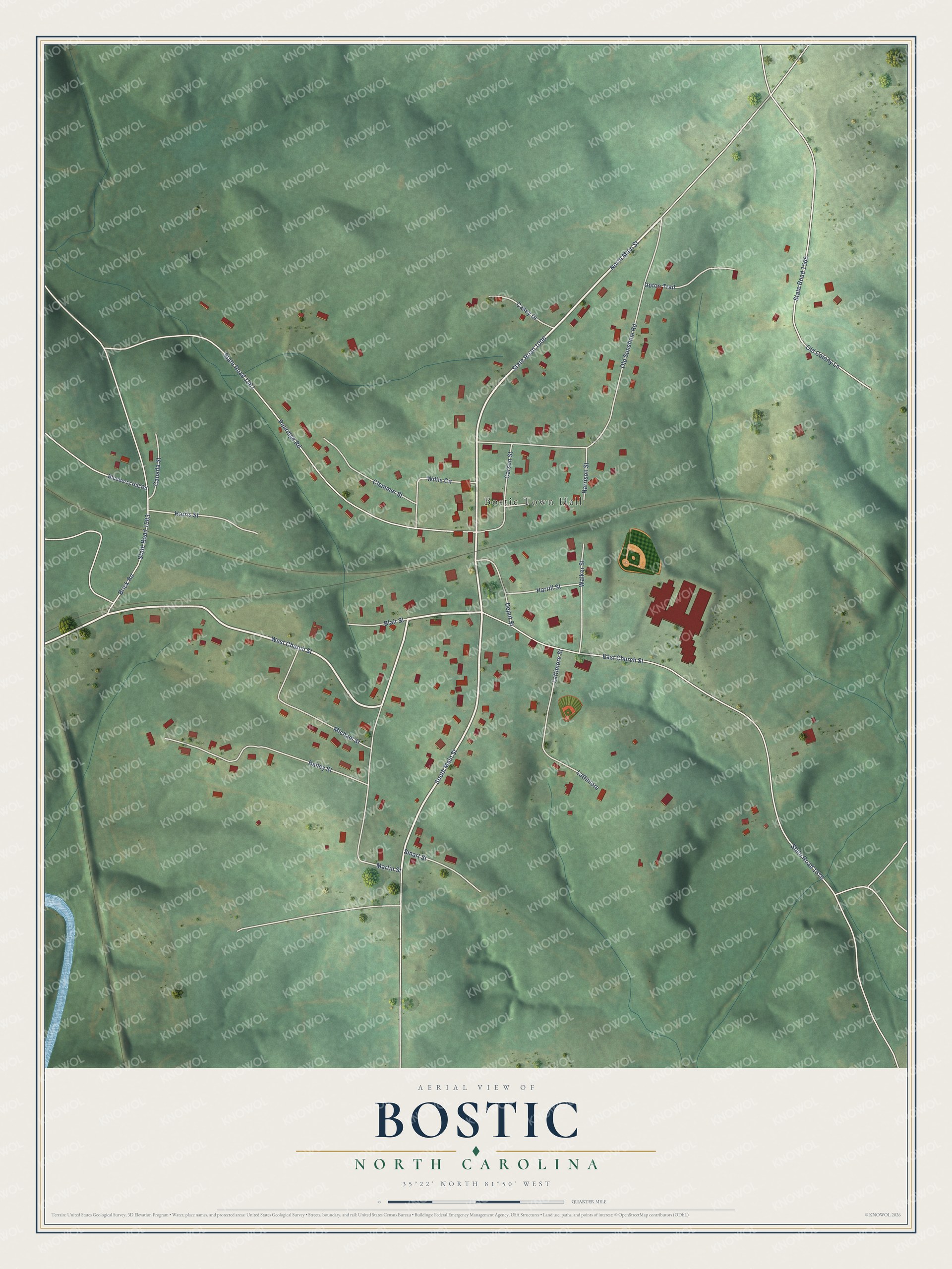 Watermarked full-map preview of Bostic, North Carolina