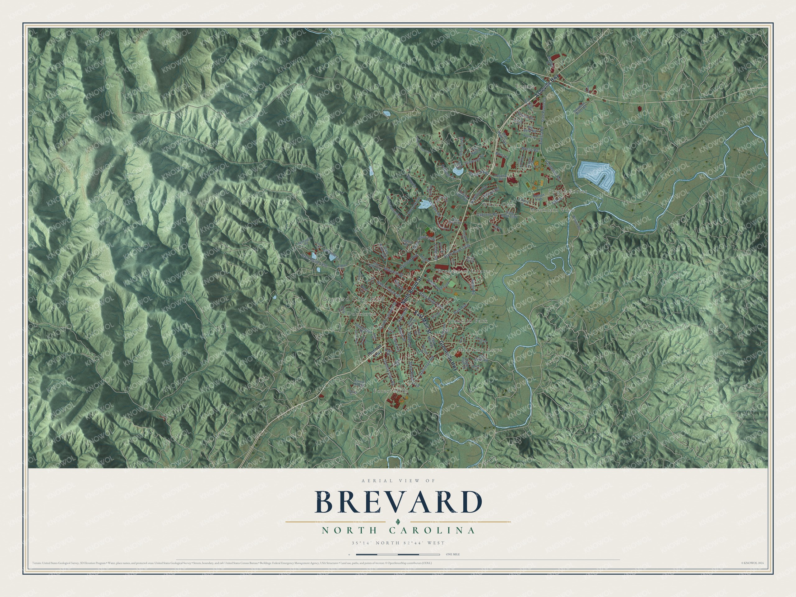 Watermarked full-map preview of Brevard, North Carolina