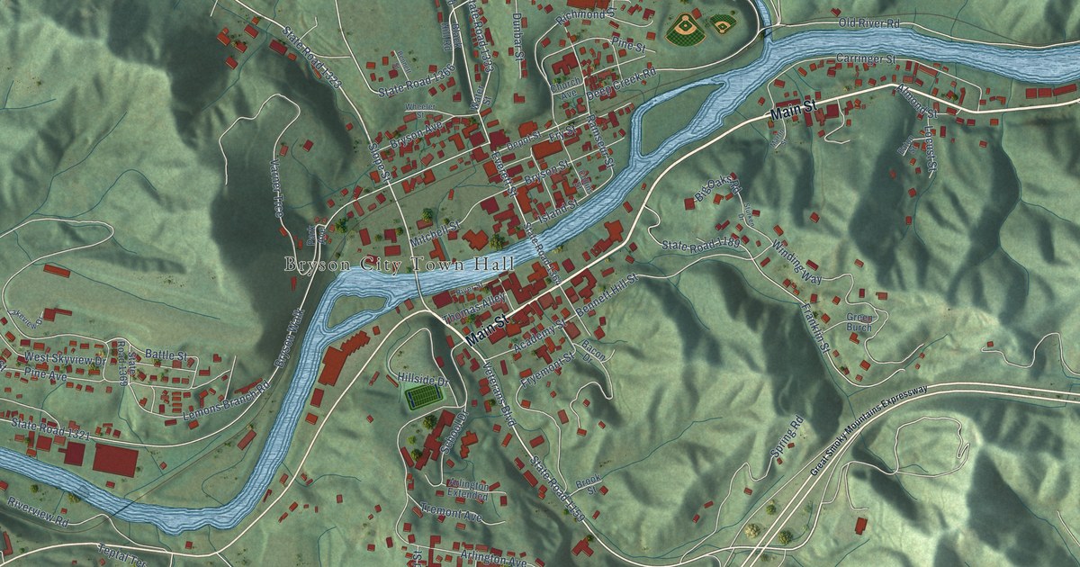 Map of Bryson City, North Carolina in 2026