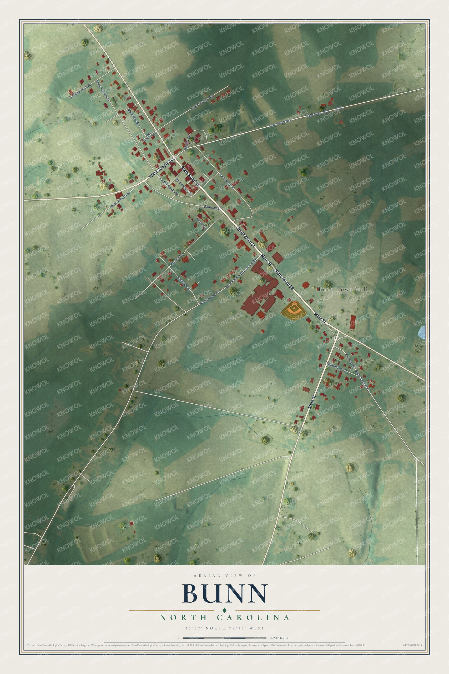 Watermarked full-map preview of Bunn, North Carolina