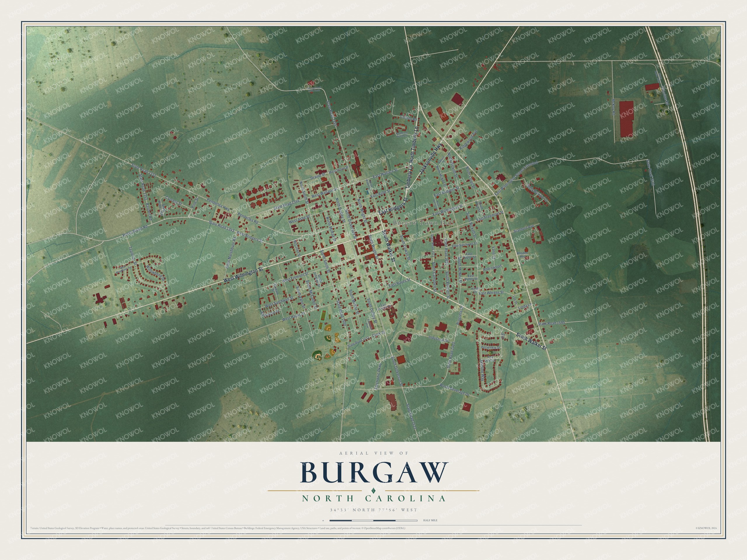 Watermarked full-map preview of Burgaw, North Carolina
