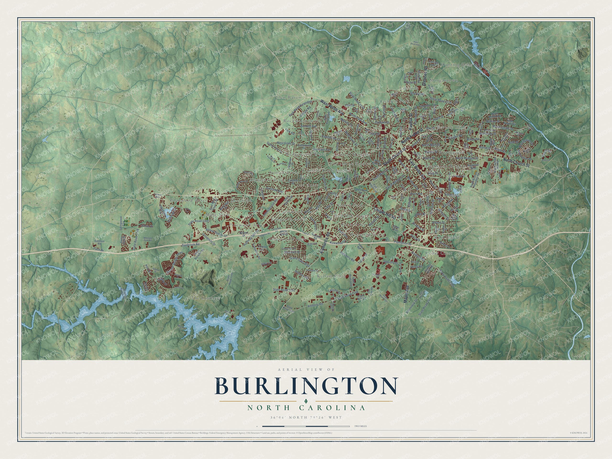 Watermarked full-map preview of Burlington, North Carolina