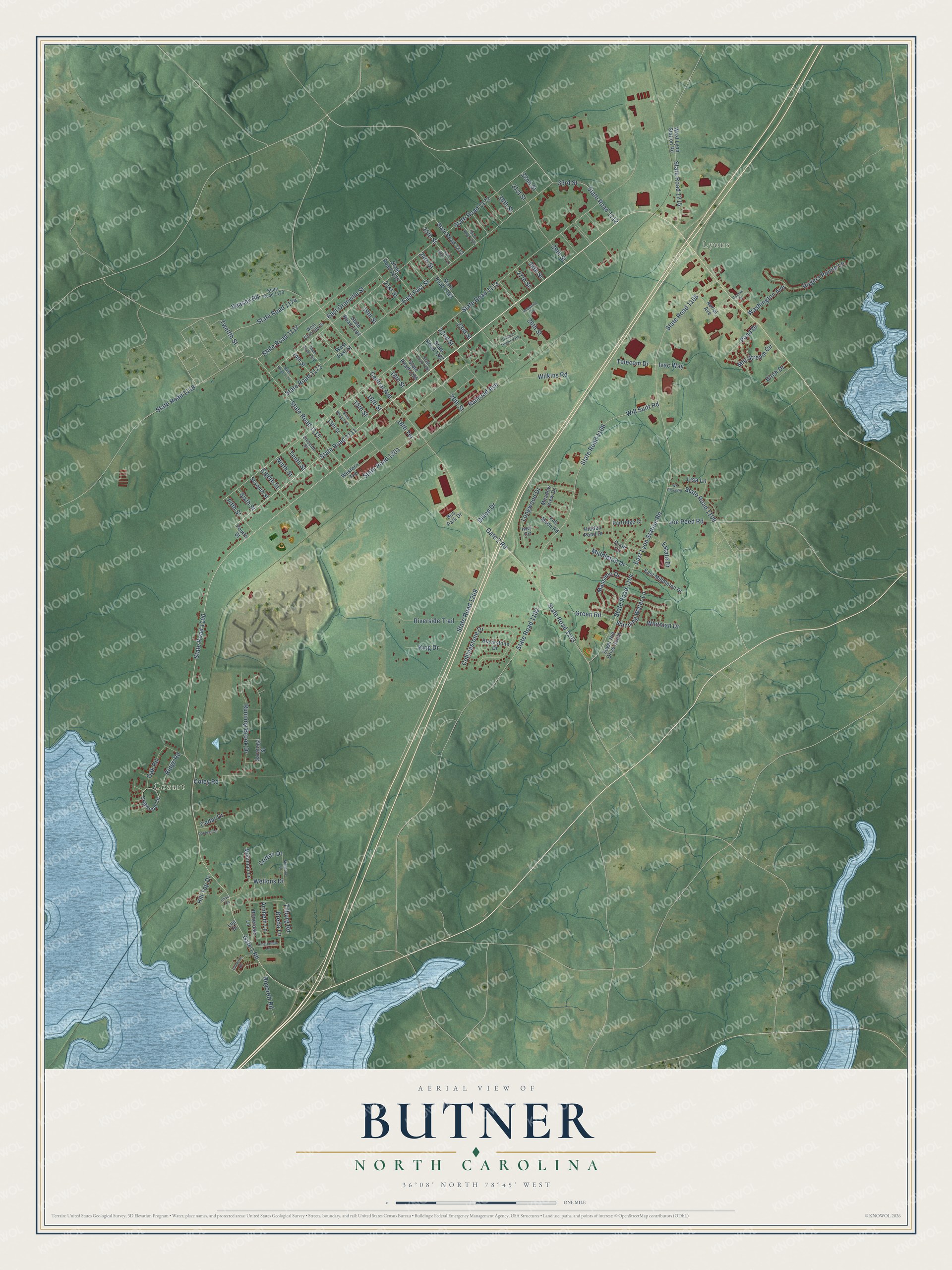 Watermarked full-map preview of Butner, North Carolina