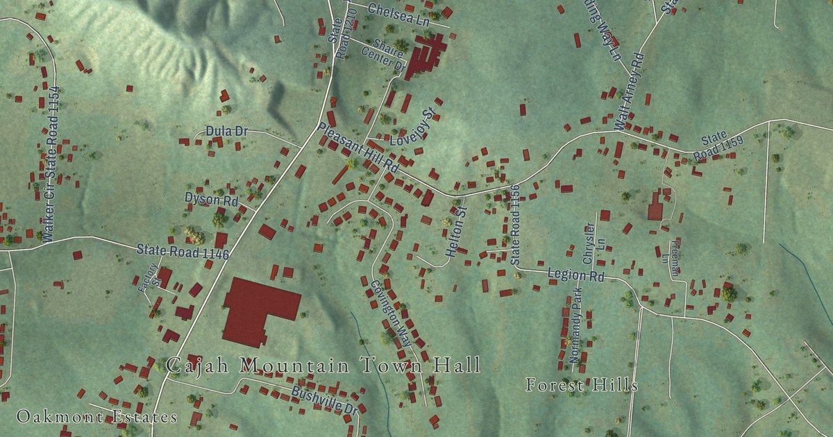 Map of Cajah’s Mountain, North Carolina in 2026