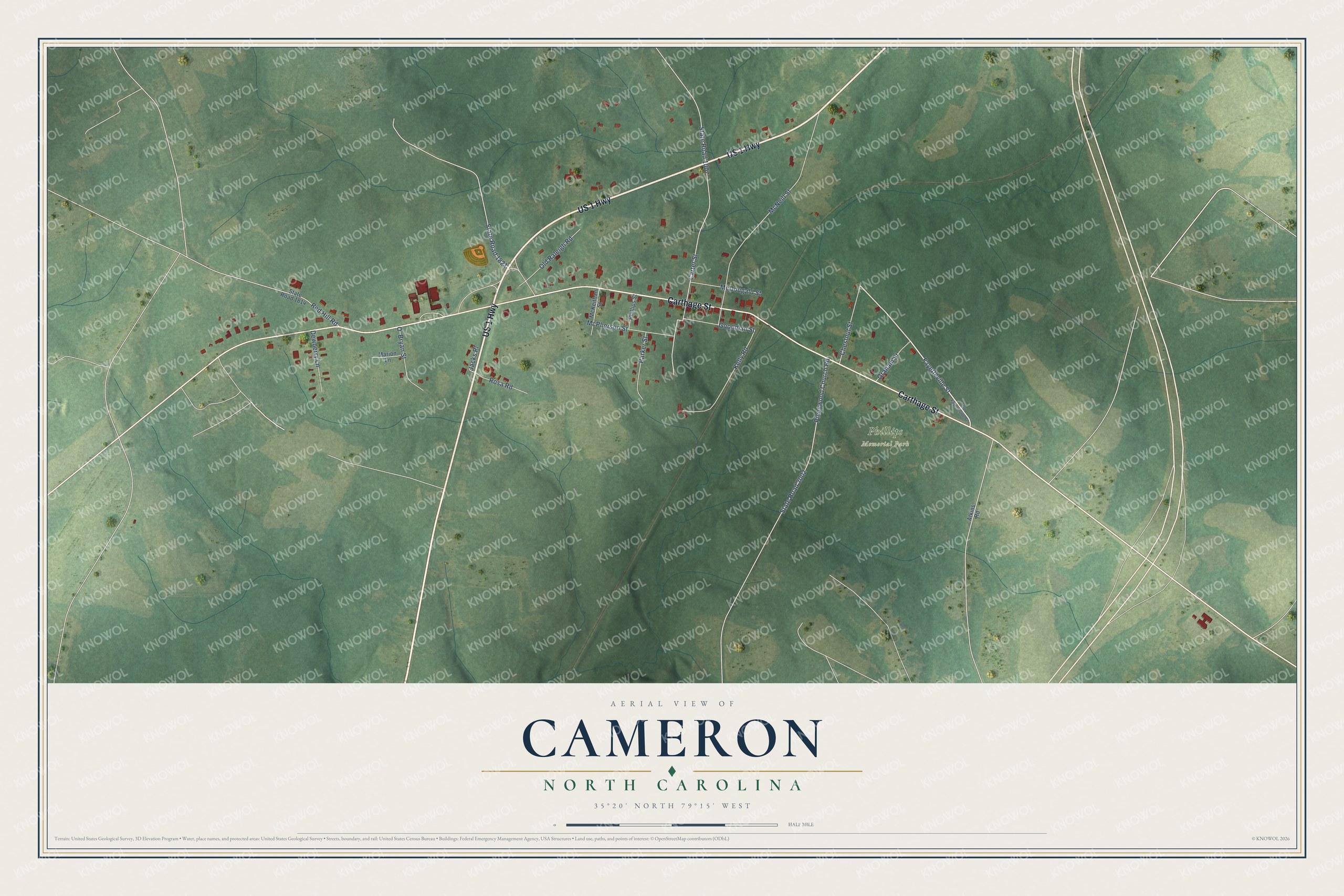 Watermarked full-map preview of Cameron, North Carolina