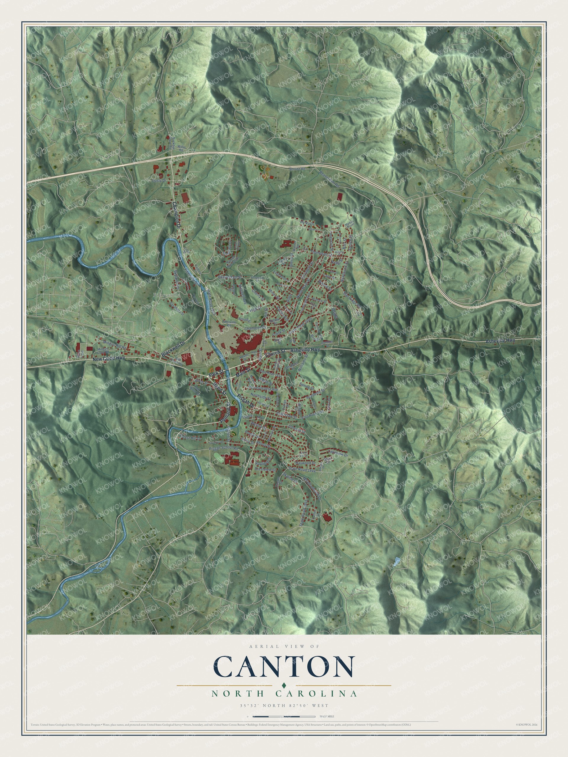 Watermarked full-map preview of Canton, North Carolina