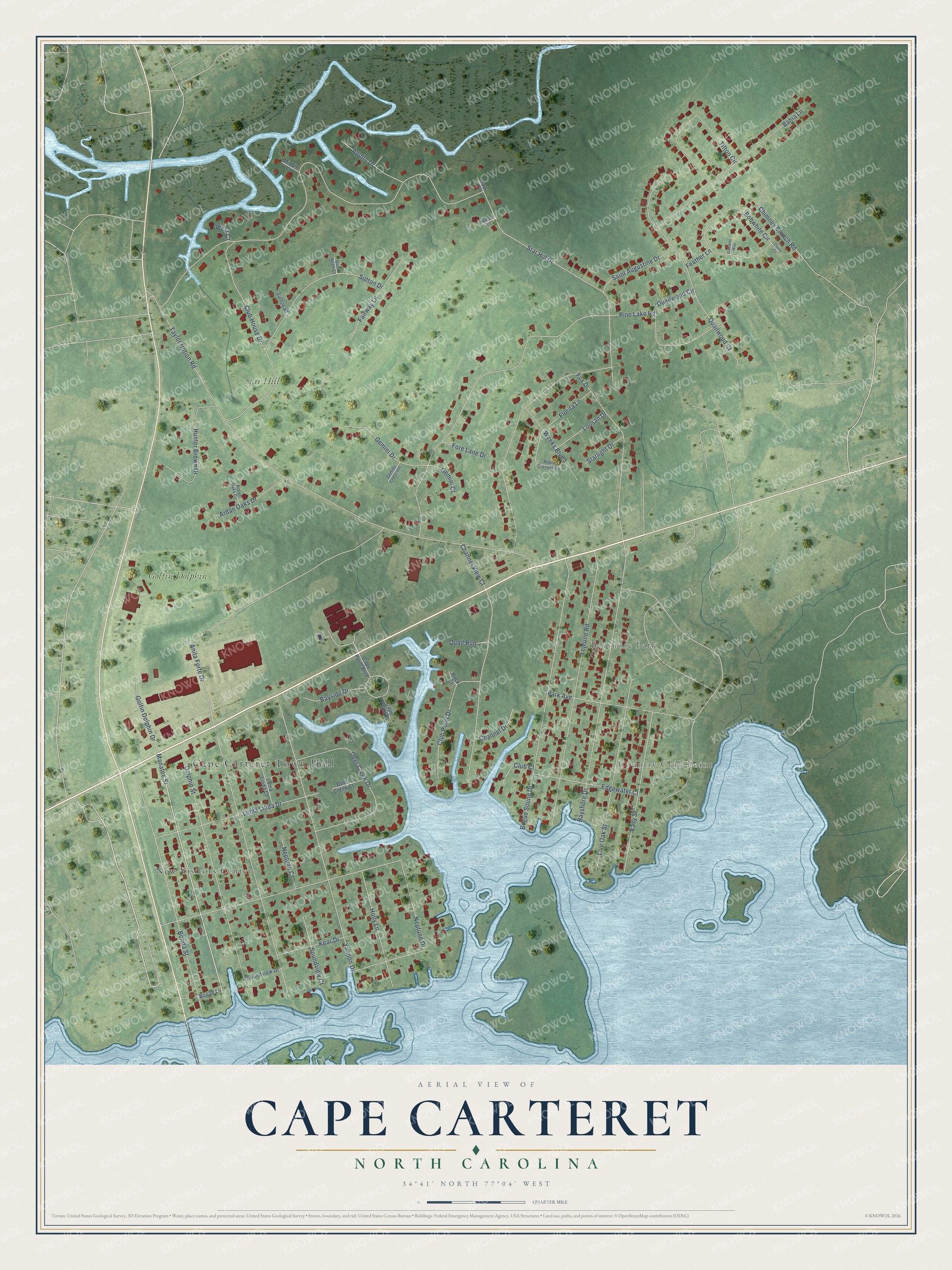 Watermarked full-map preview of Cape Carteret, North Carolina