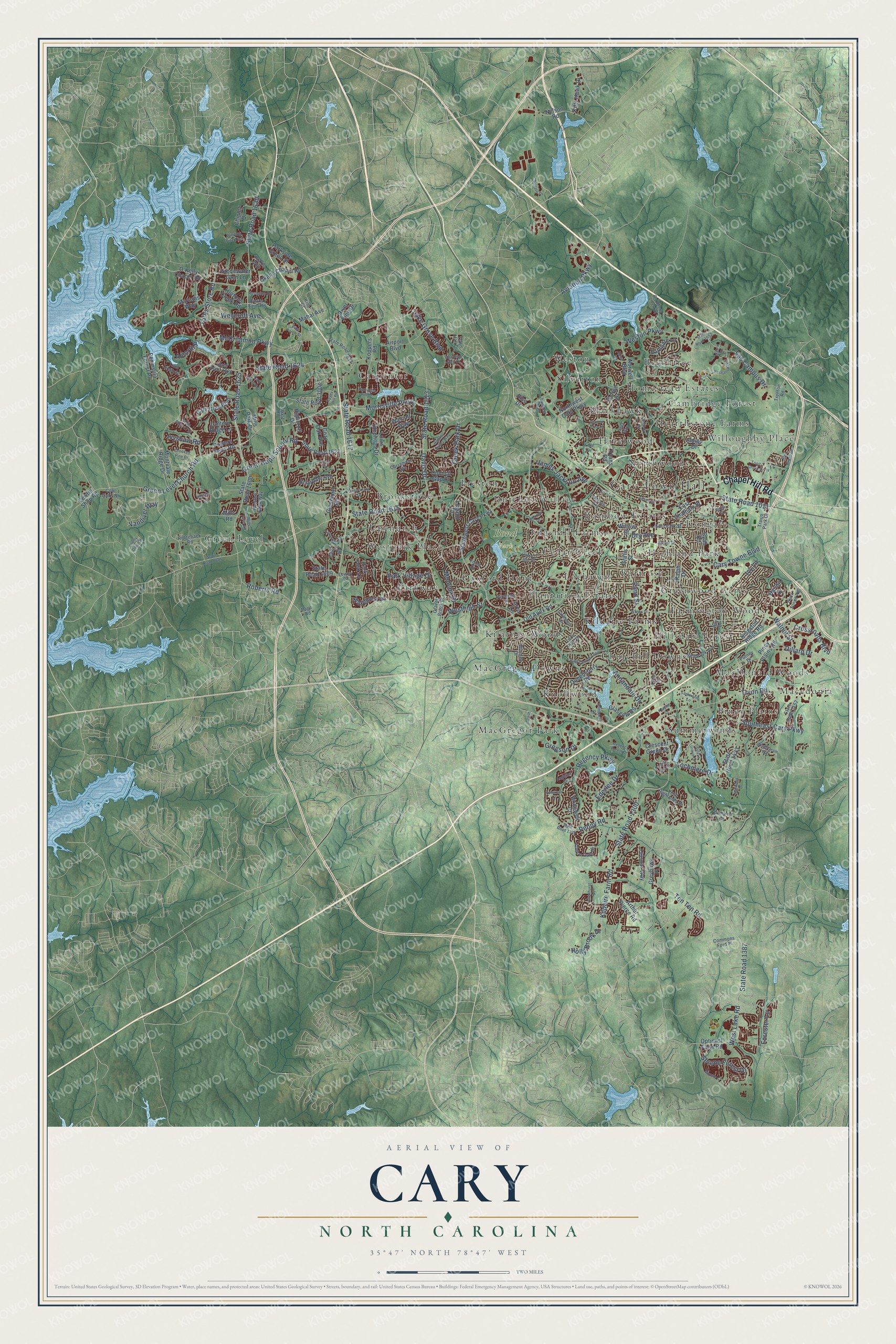 Watermarked full-map preview of Cary, North Carolina