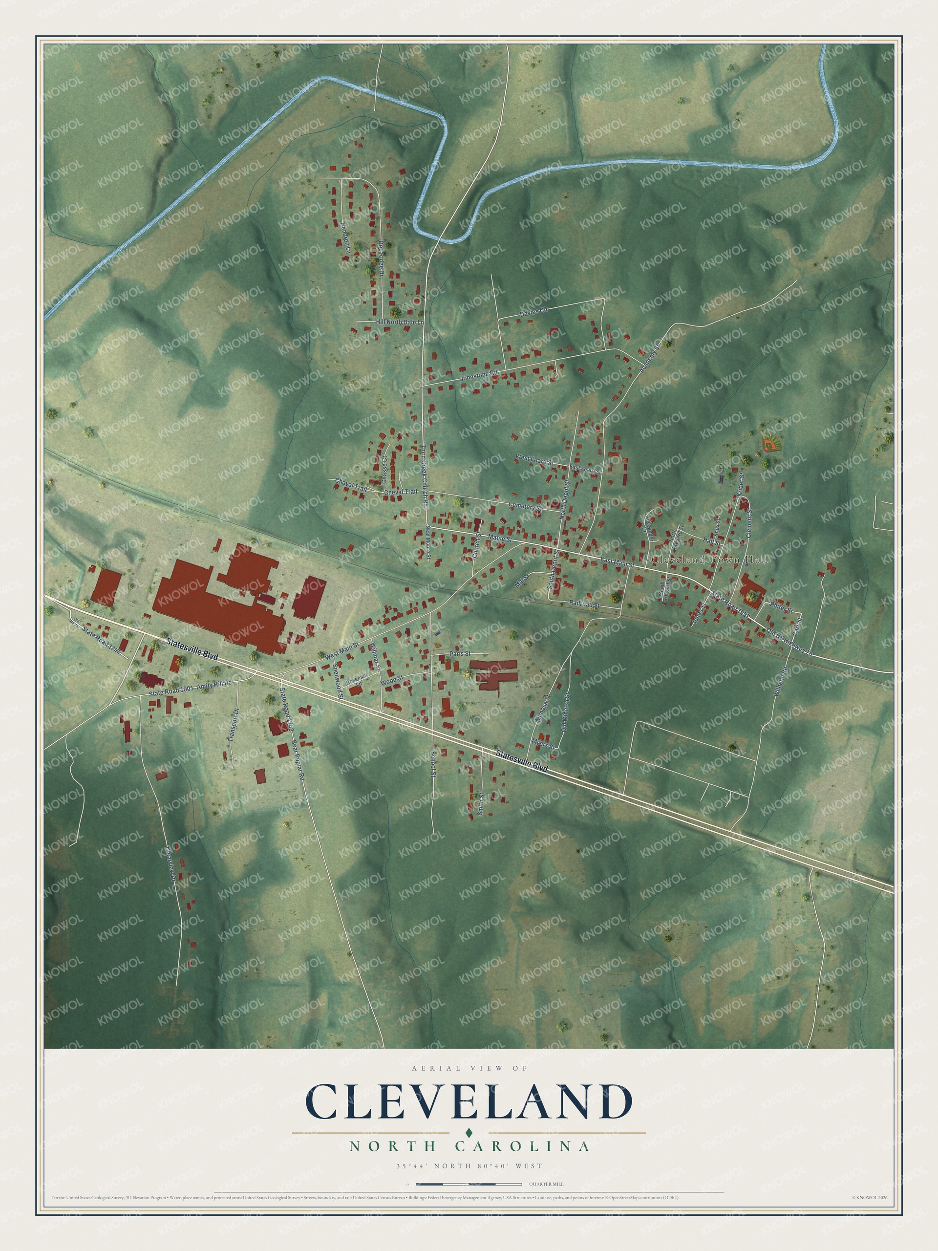 Watermarked full-map preview of Cleveland, North Carolina