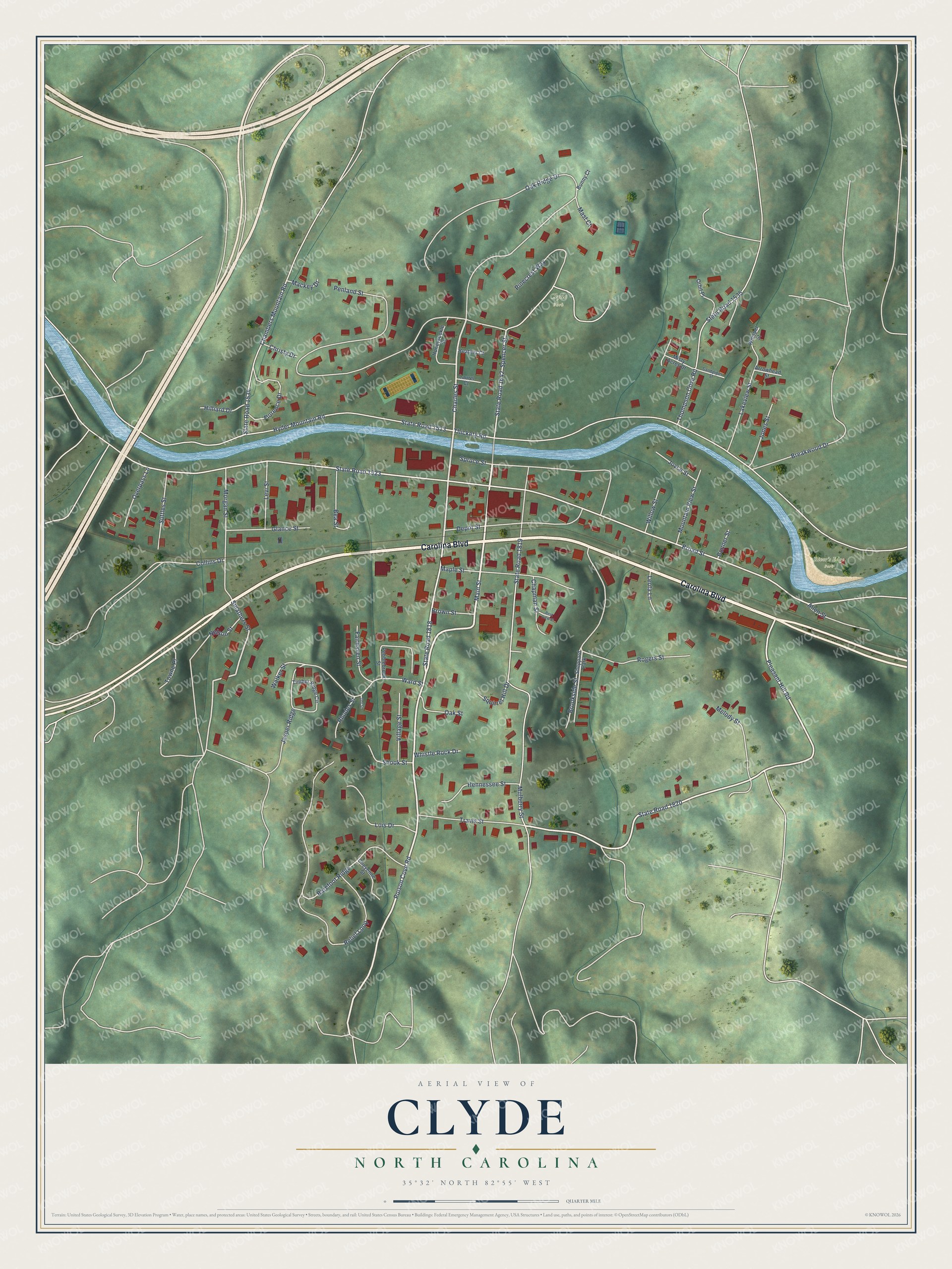 Watermarked full-map preview of Clyde, North Carolina