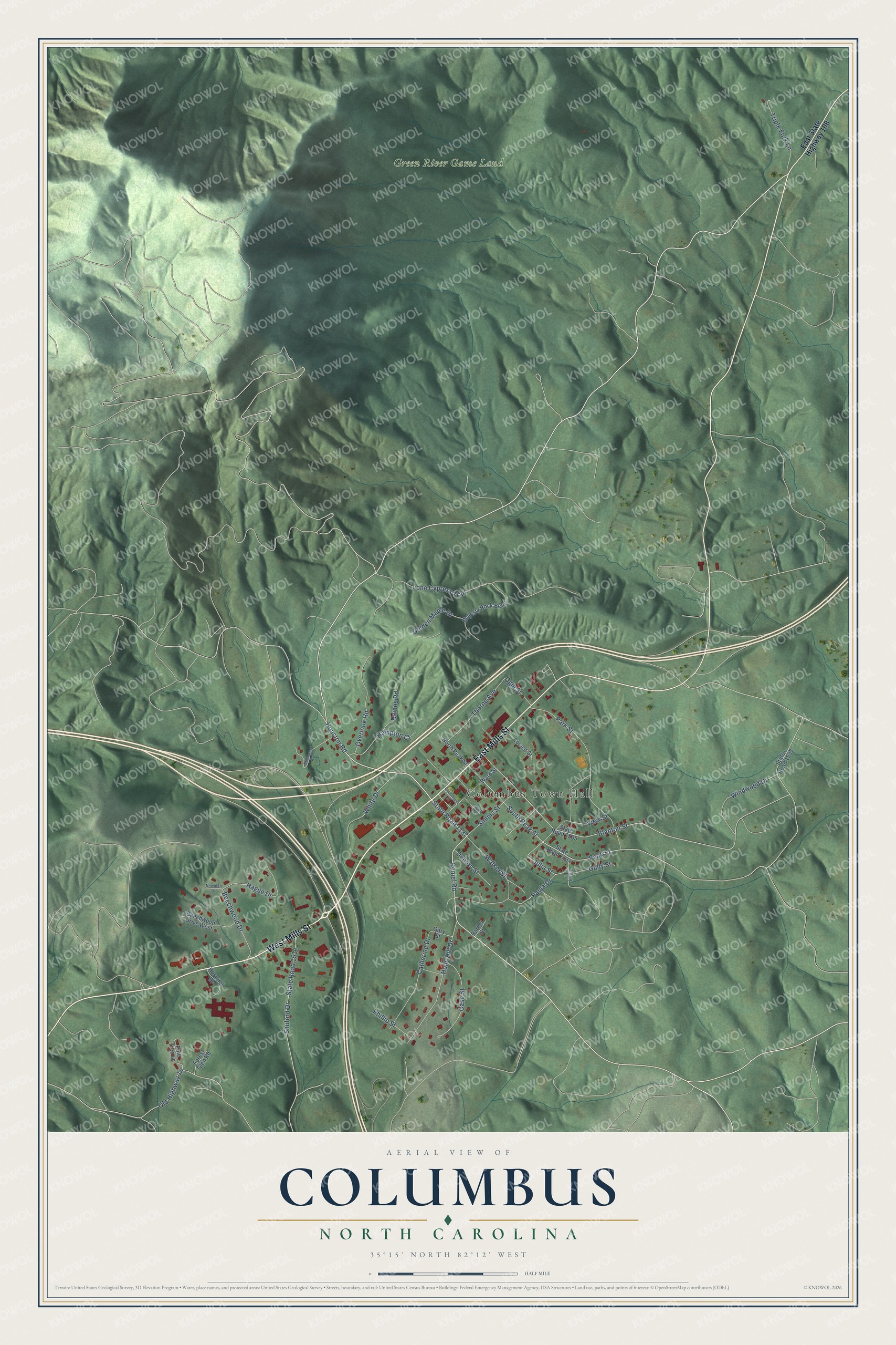 Watermarked full-map preview of Columbus, North Carolina