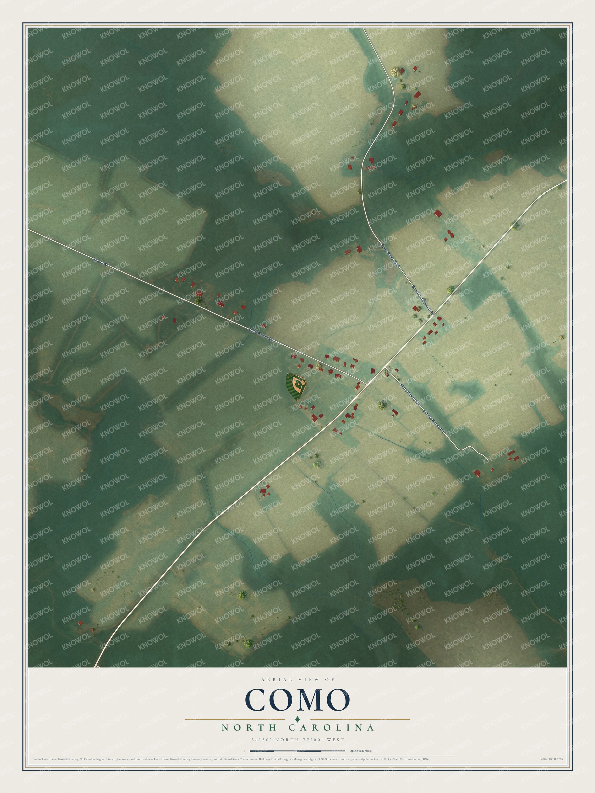 Watermarked full-map preview of Como, North Carolina