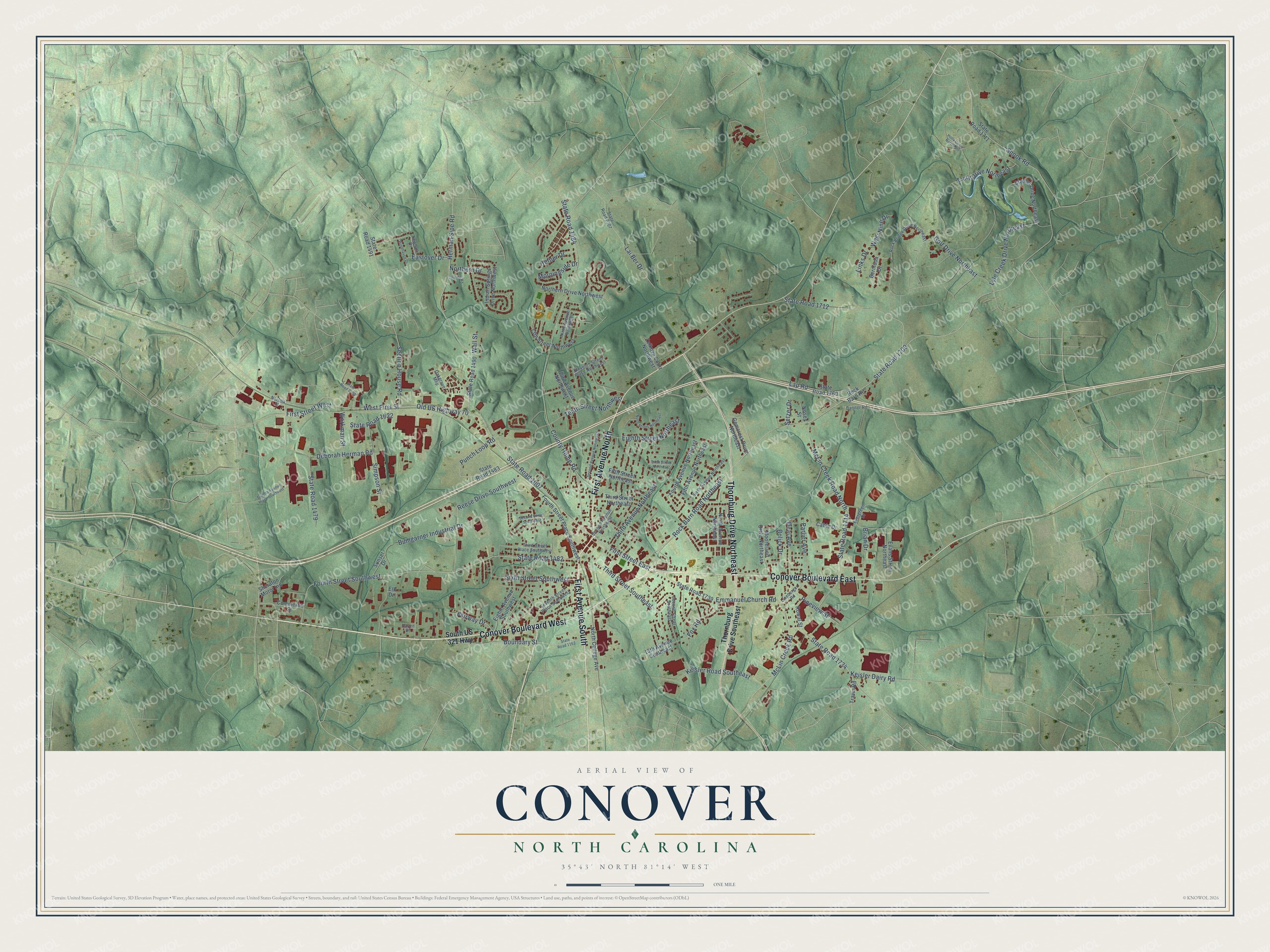 Watermarked full-map preview of Conover, North Carolina