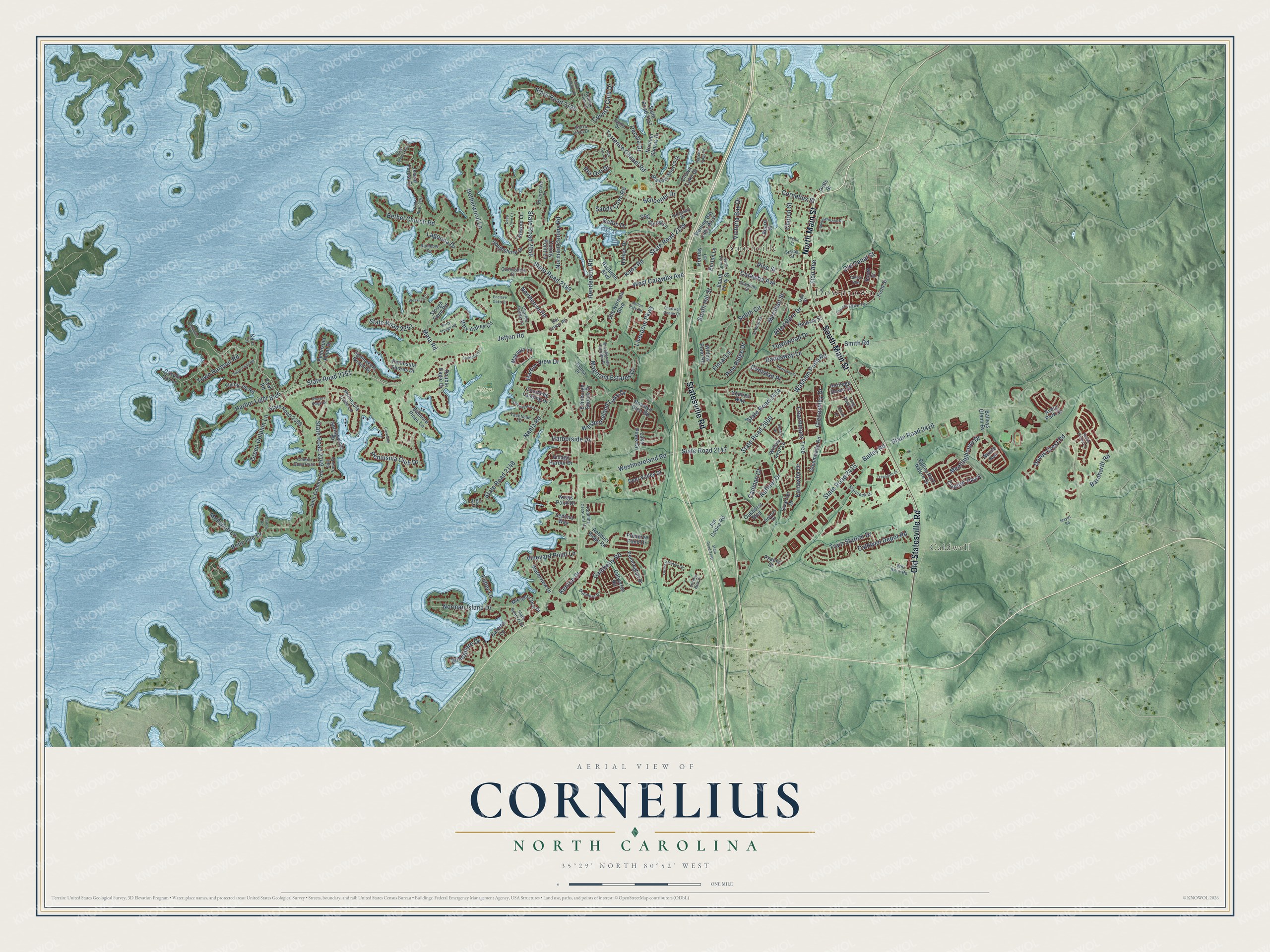 Watermarked full-map preview of Cornelius, North Carolina