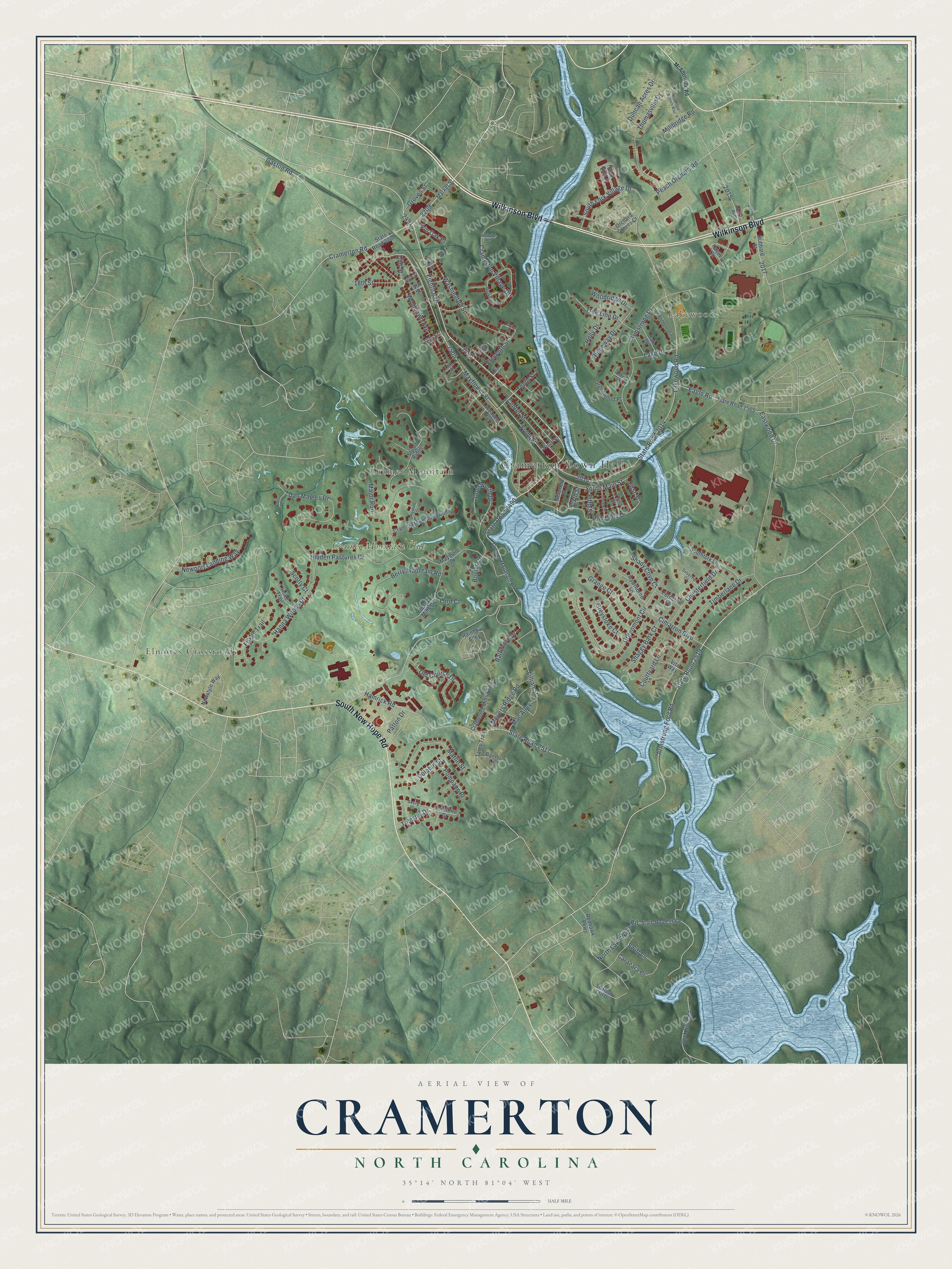 Watermarked full-map preview of Cramerton, North Carolina