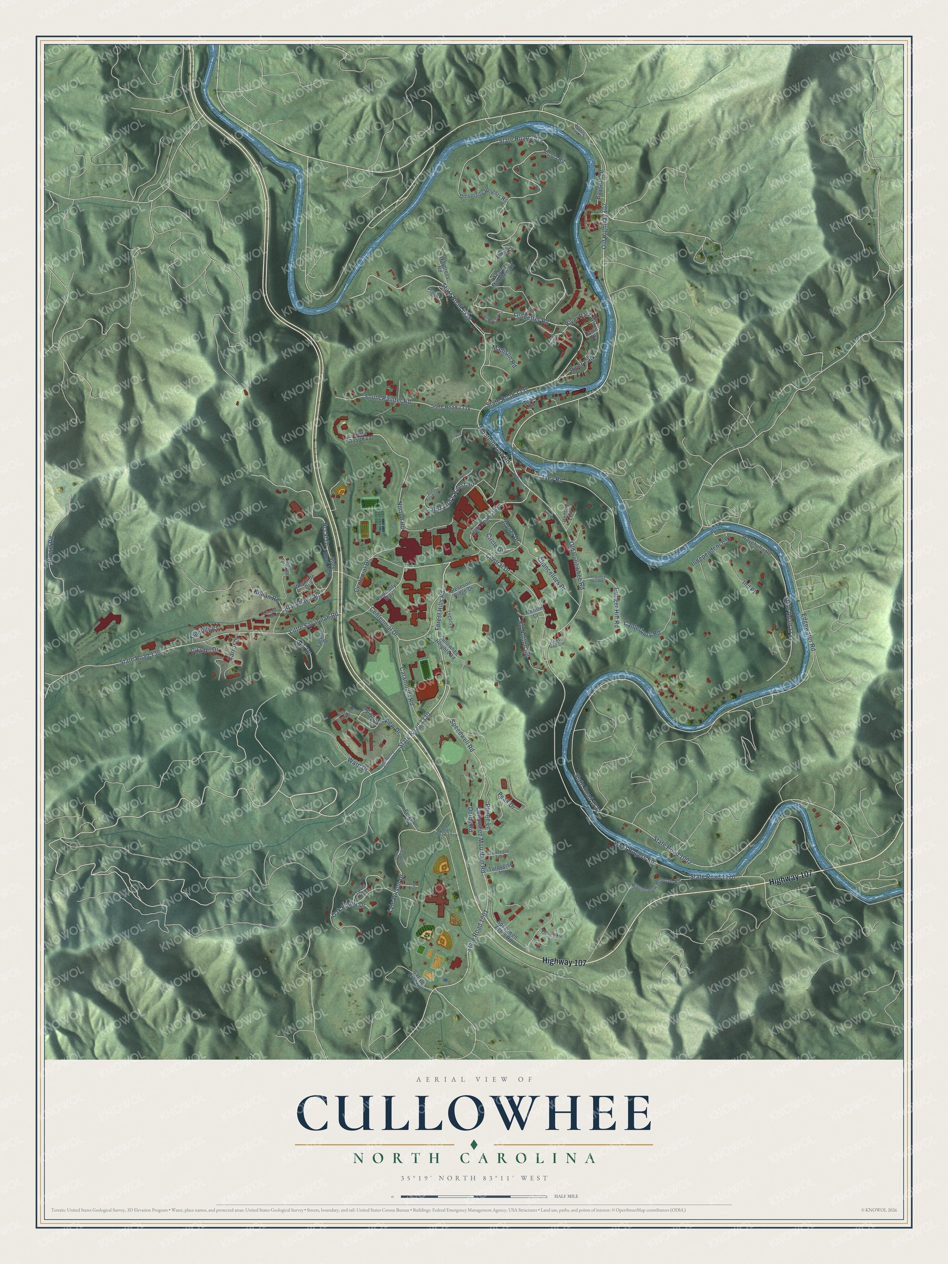 Watermarked full-map preview of Cullowhee, North Carolina