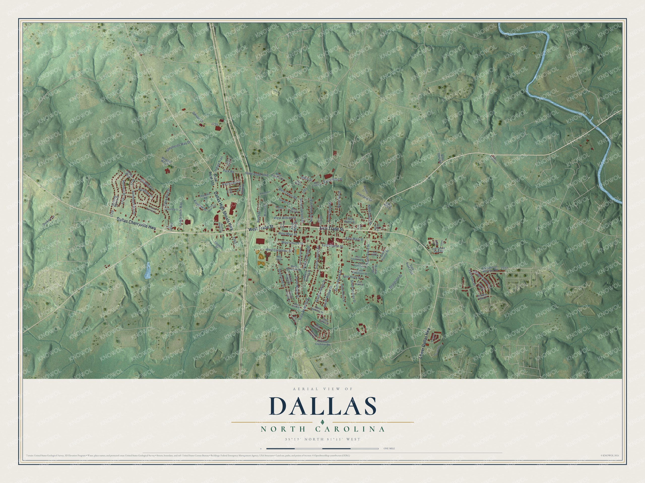 Watermarked full-map preview of Dallas, North Carolina