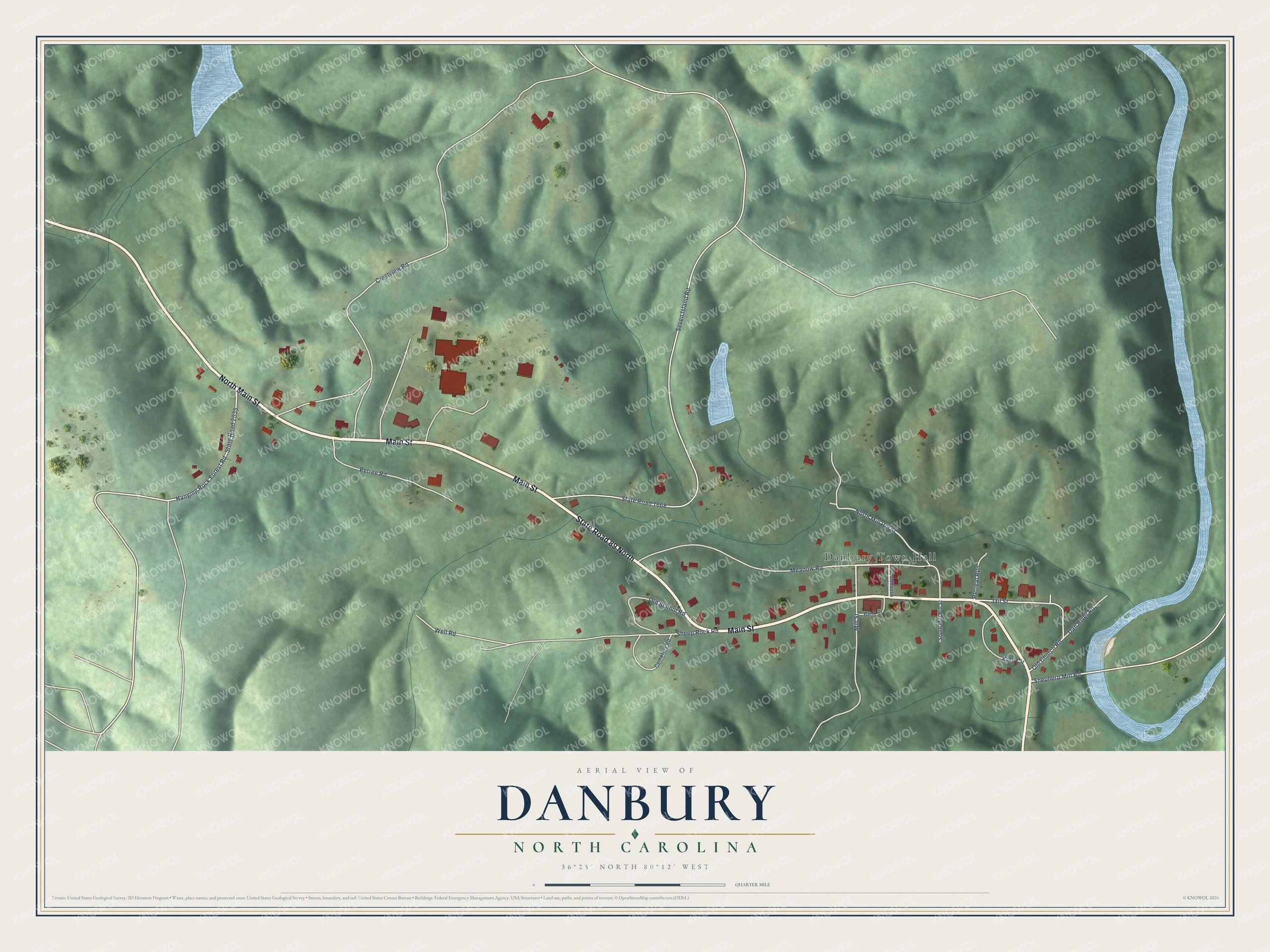 Watermarked full-map preview of Danbury, North Carolina