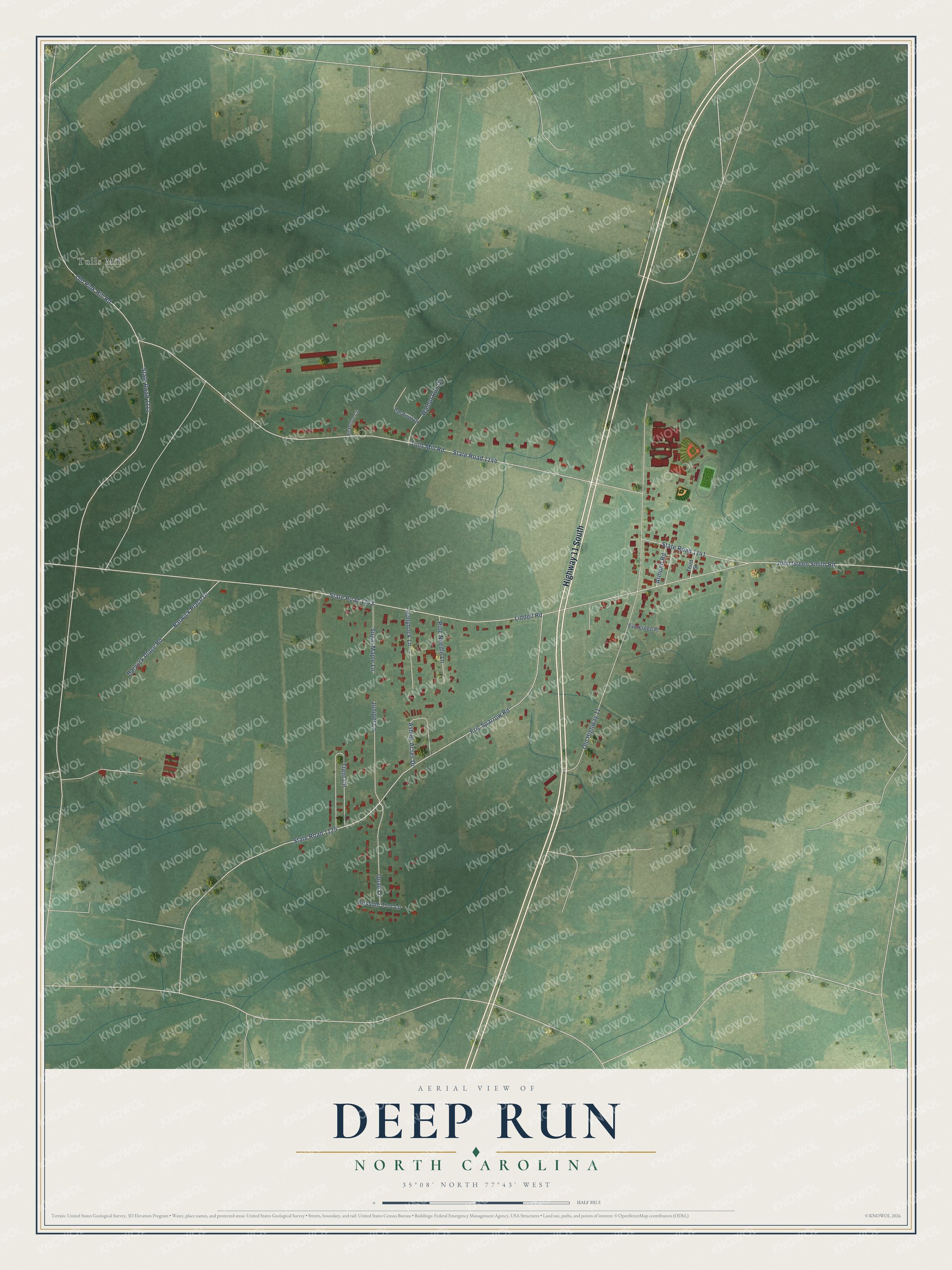 Watermarked full-map preview of Deep Run, North Carolina