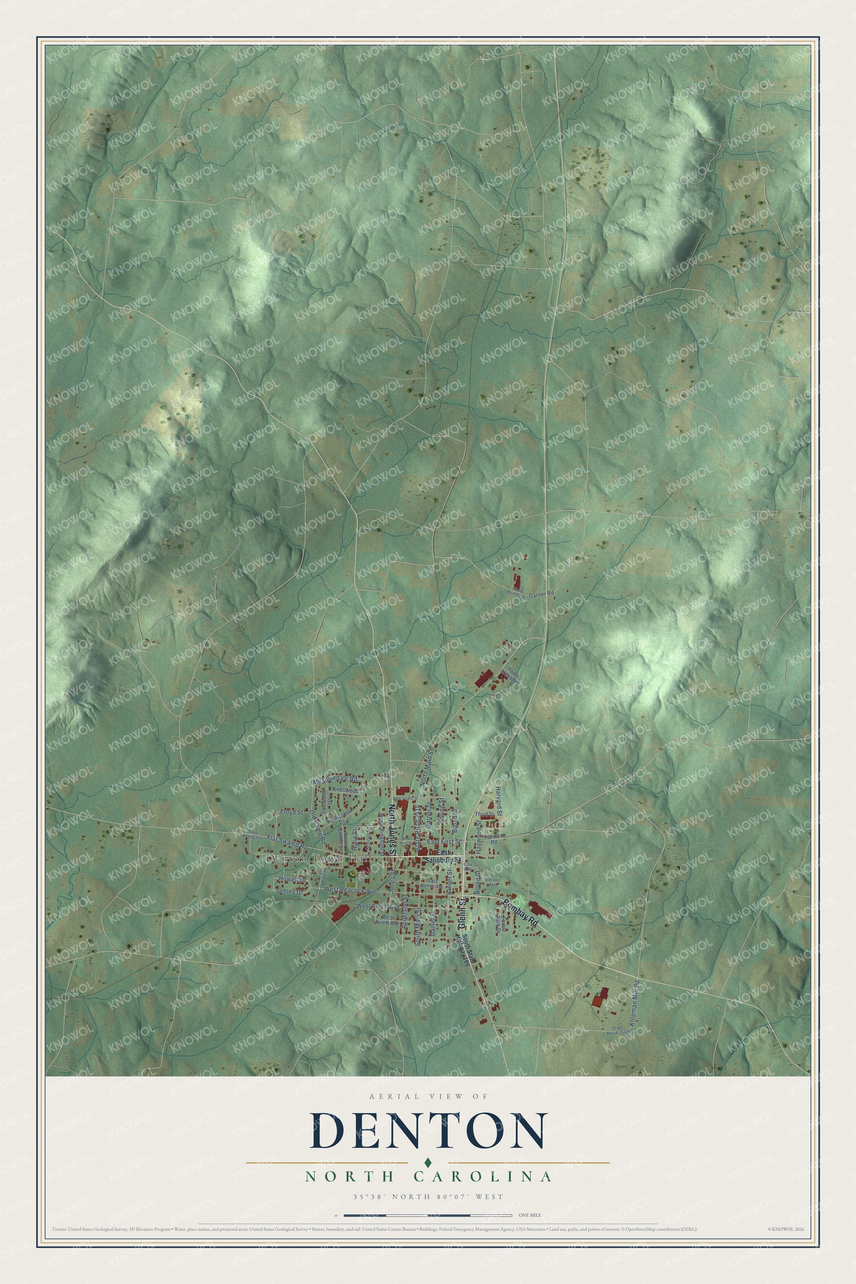 Watermarked full-map preview of Denton, North Carolina