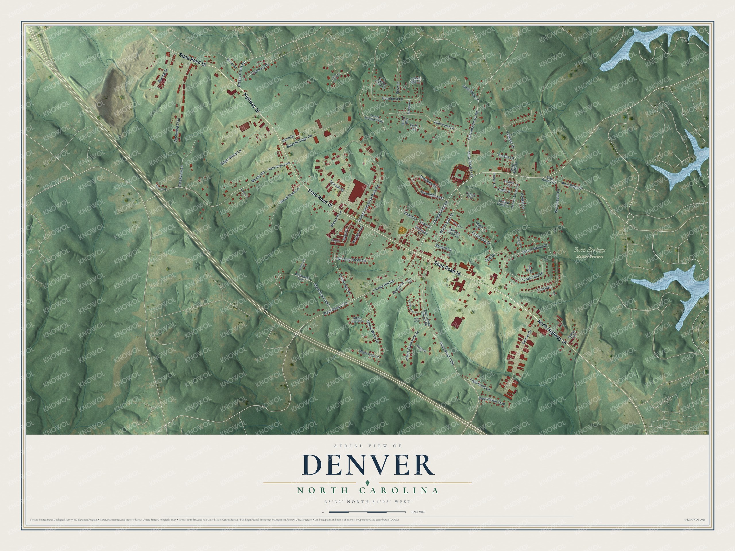 Watermarked full-map preview of Denver, North Carolina