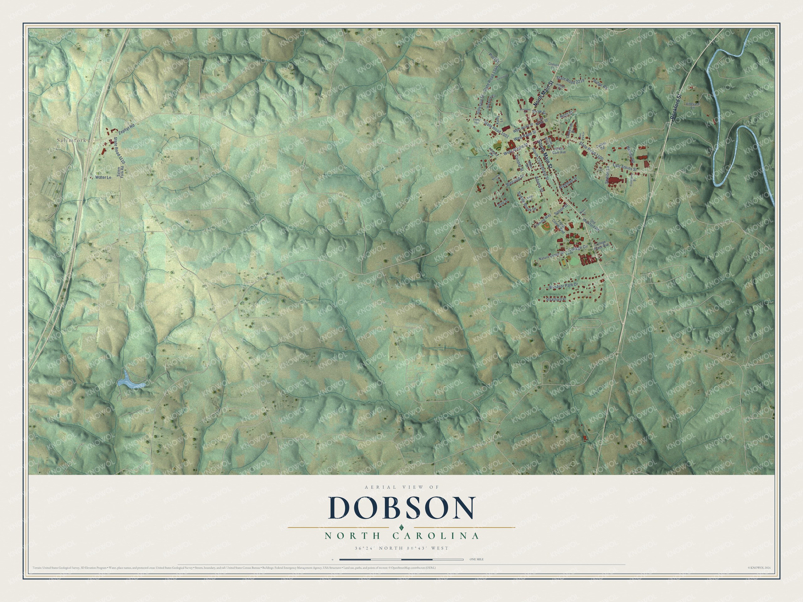 Watermarked full-map preview of Dobson, North Carolina