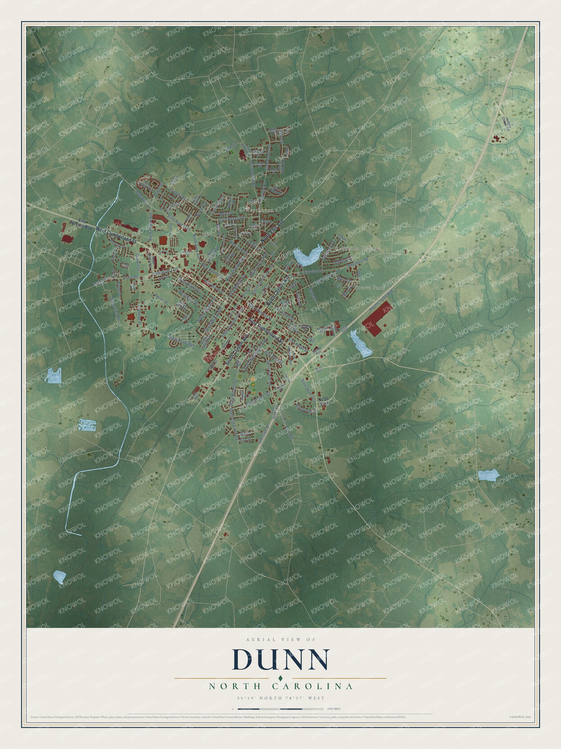 Watermarked full-map preview of Dunn, North Carolina