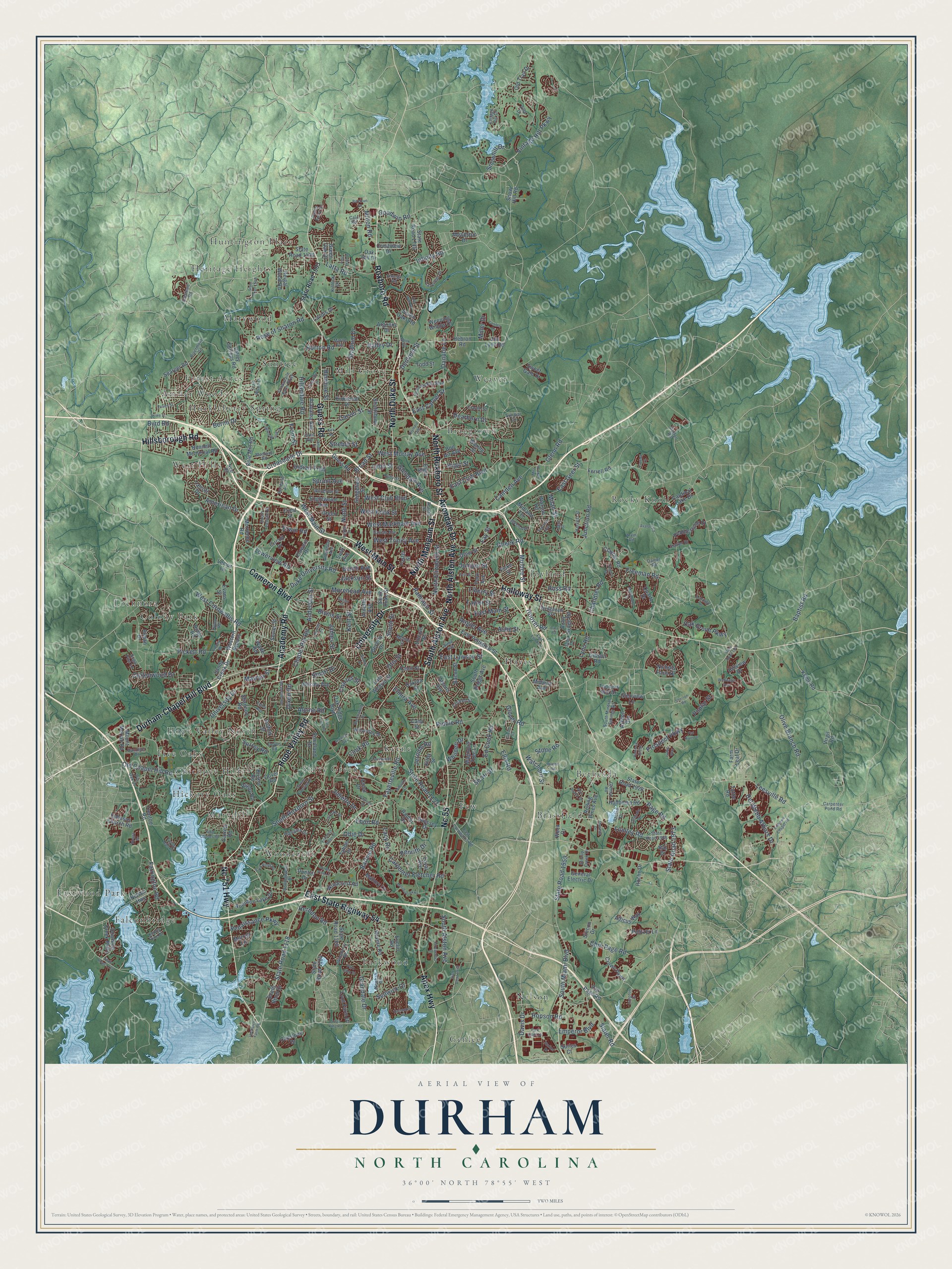 Watermarked full-map preview of Durham, North Carolina