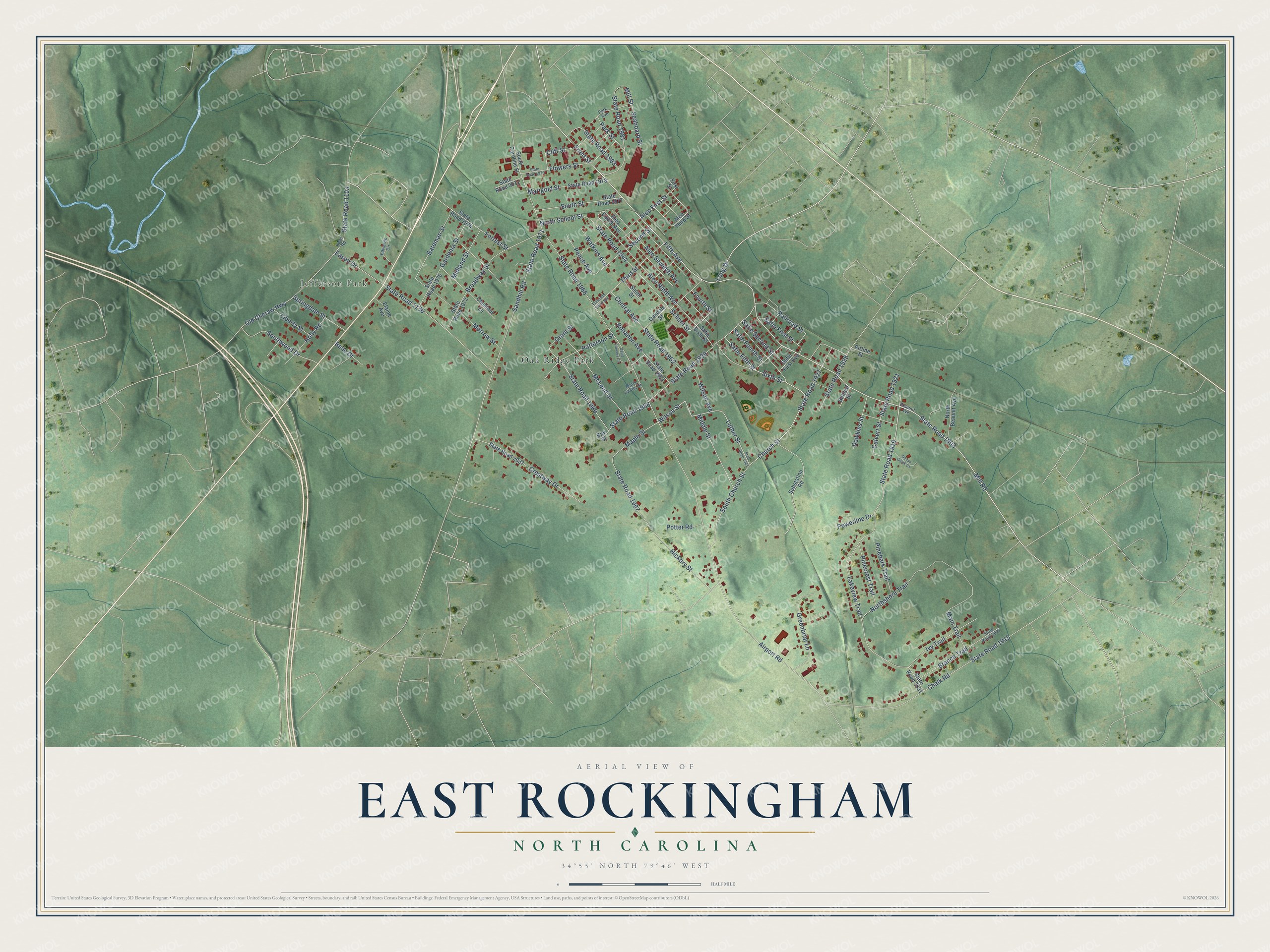 Watermarked full-map preview of East Rockingham, North Carolina