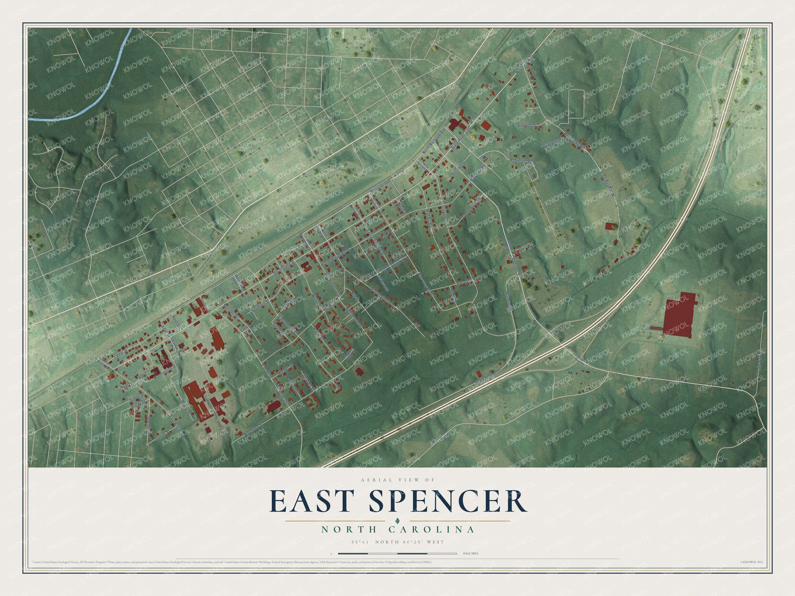Watermarked full-map preview of East Spencer, North Carolina
