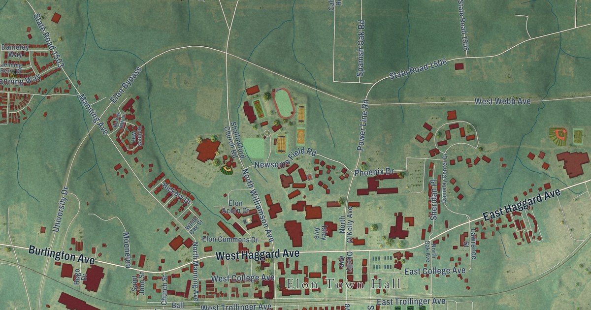 Map of Elon, North Carolina in 2026