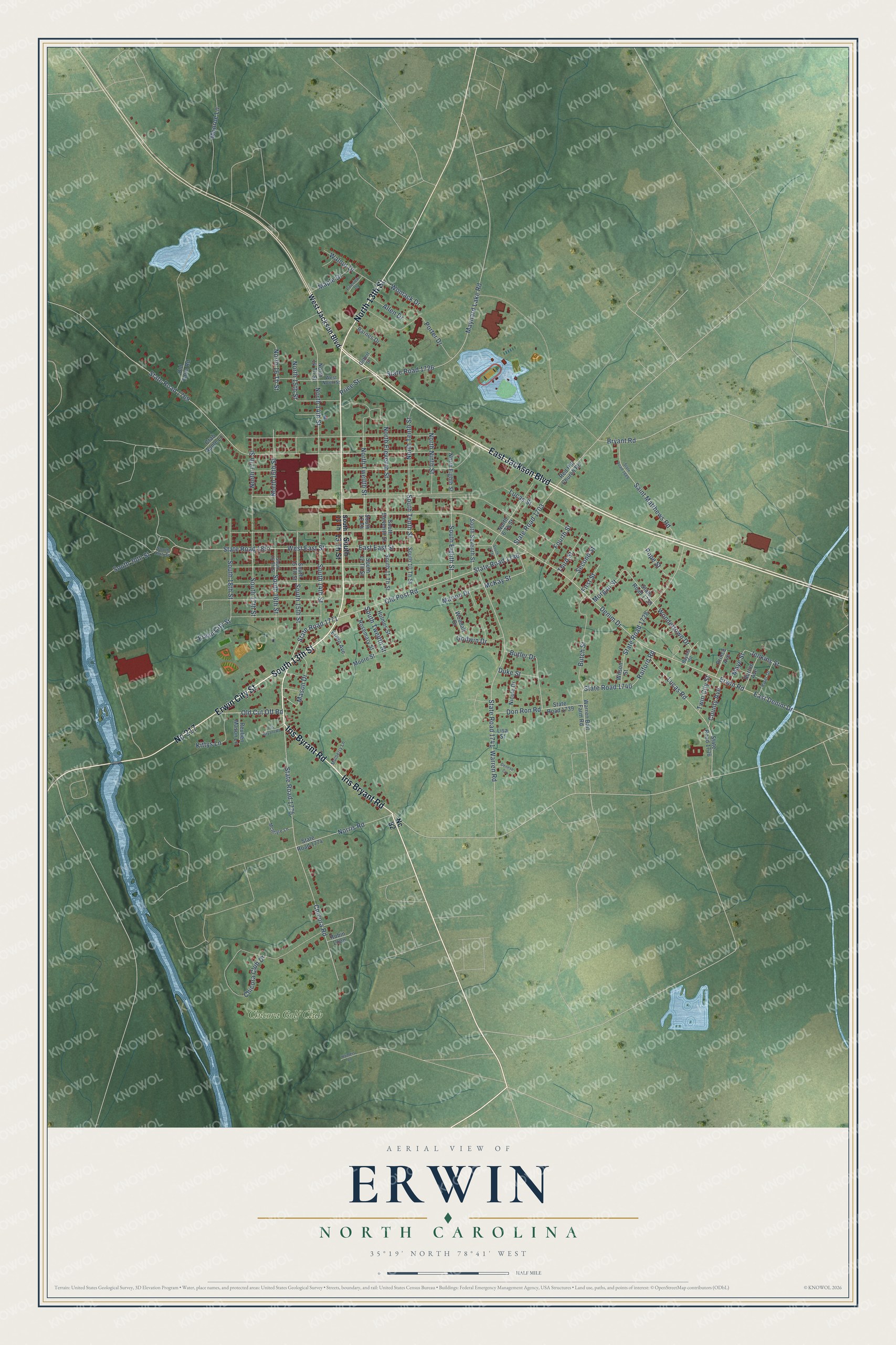 Watermarked full-map preview of Erwin, North Carolina