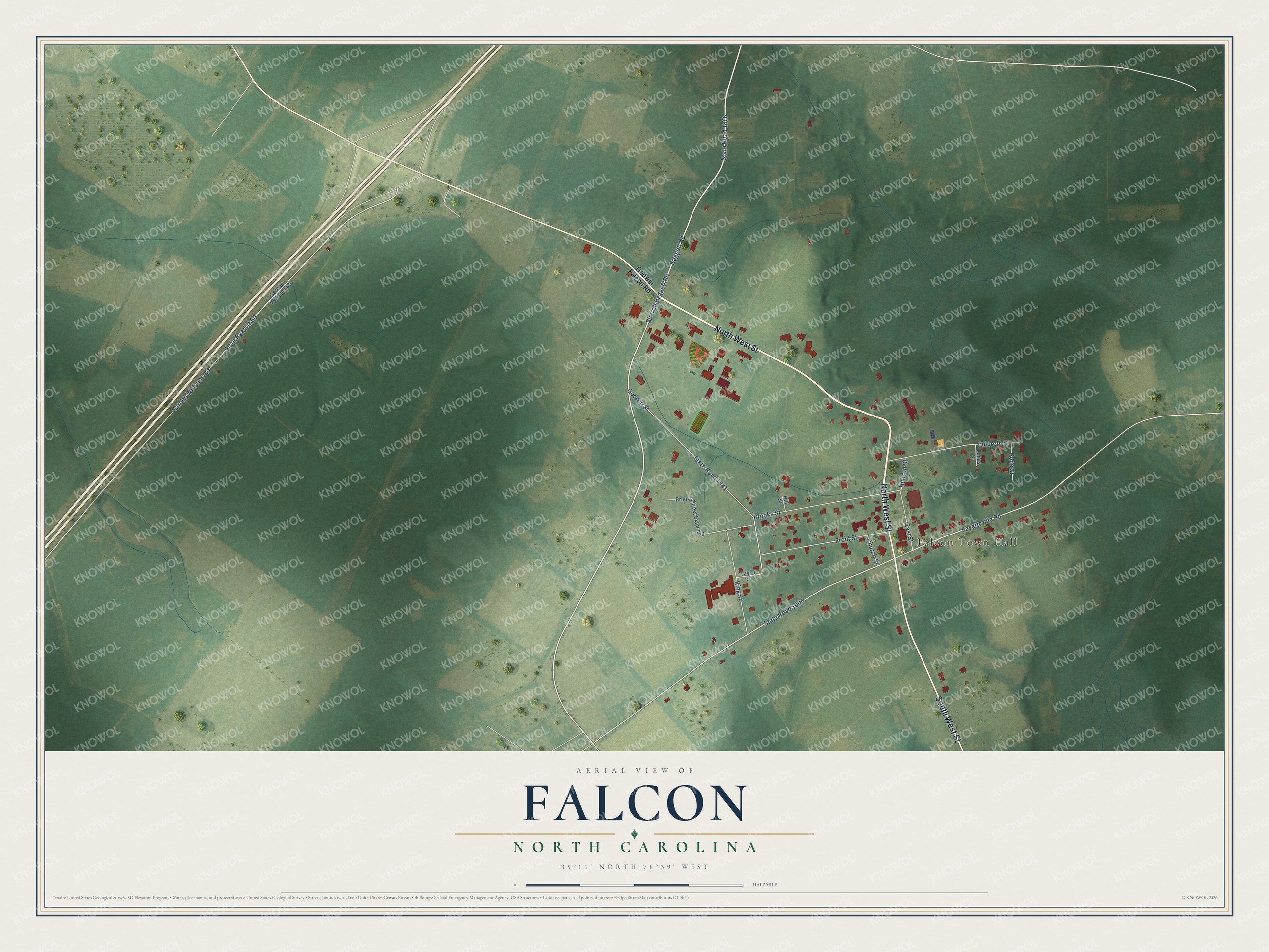 Watermarked full-map preview of Falcon, North Carolina