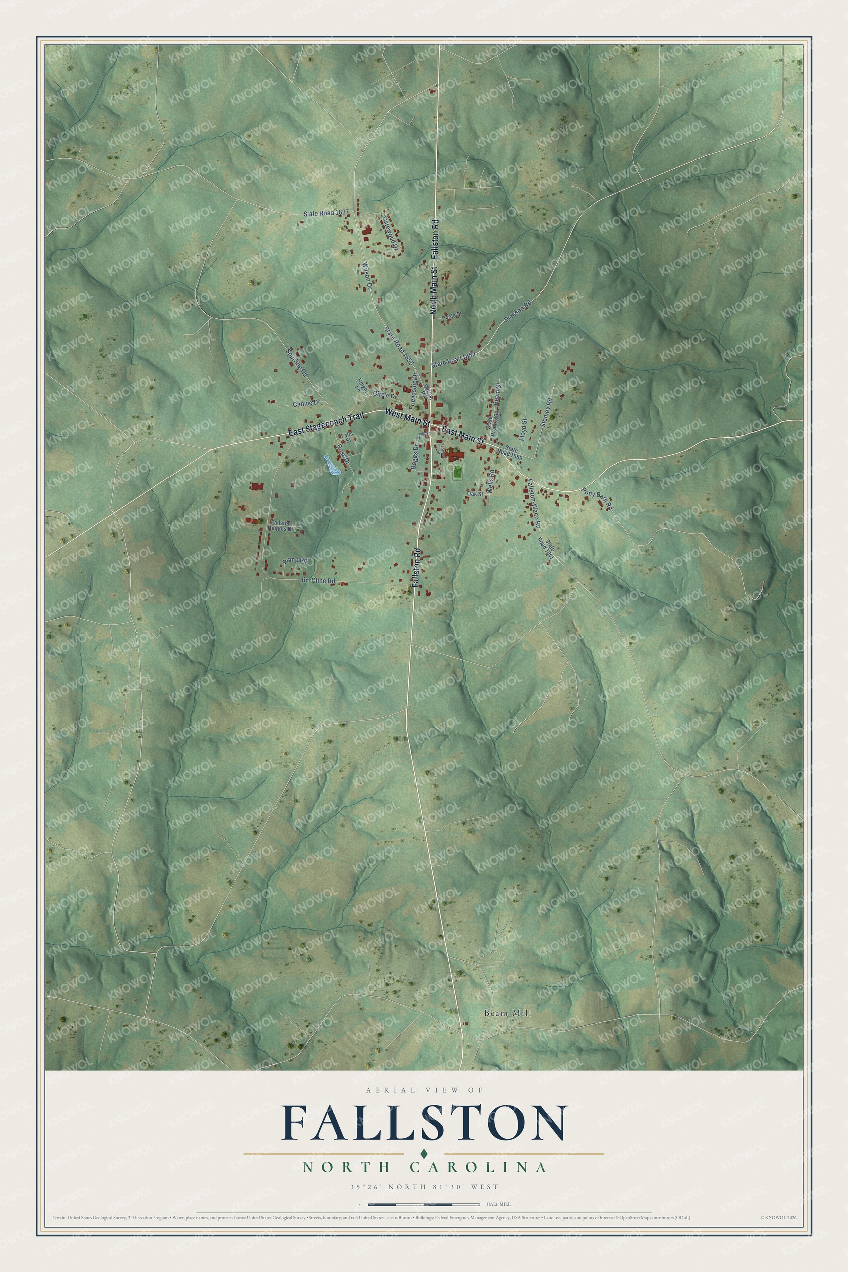 Watermarked full-map preview of Fallston, North Carolina