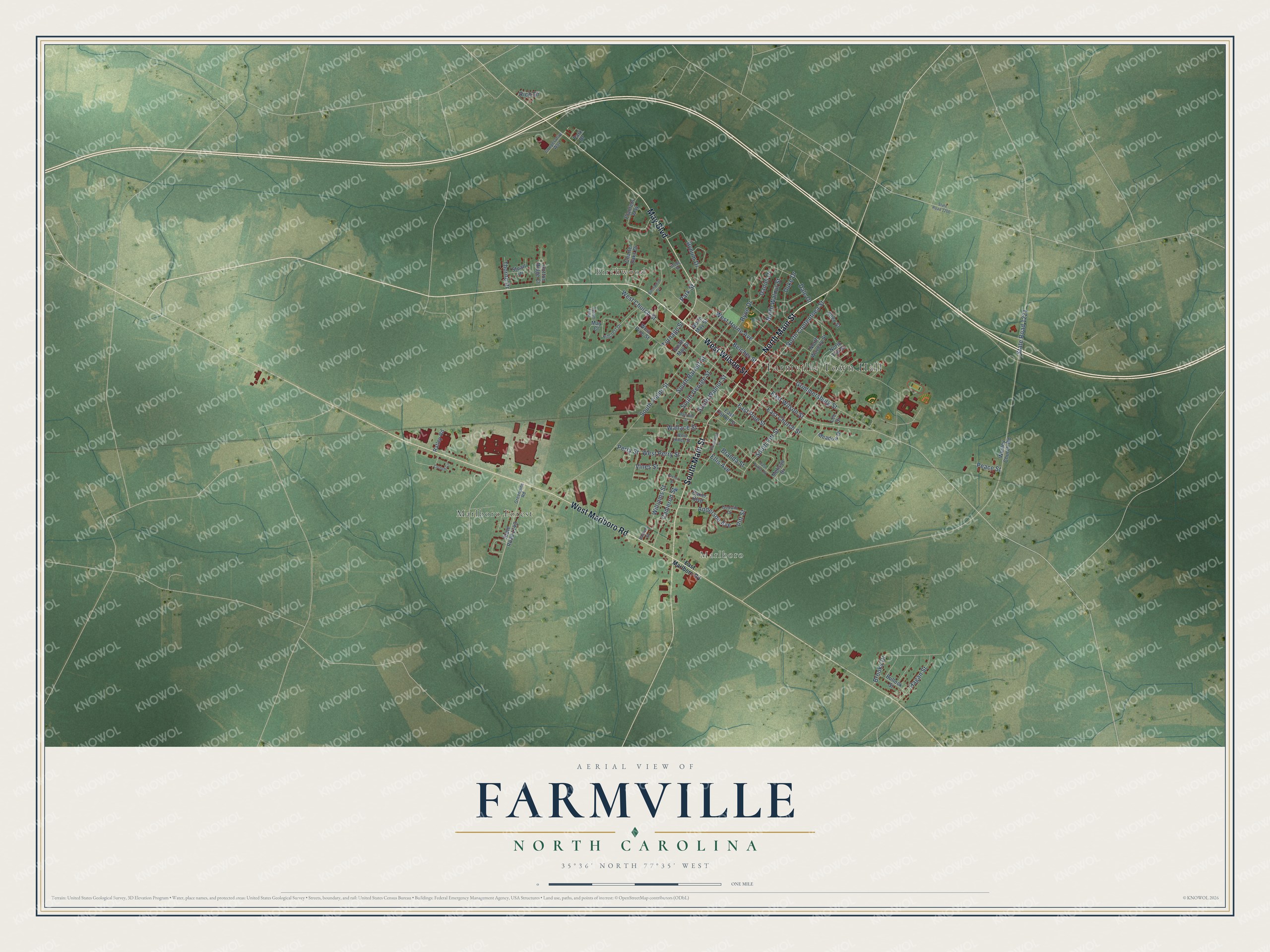 Watermarked full-map preview of Farmville, North Carolina
