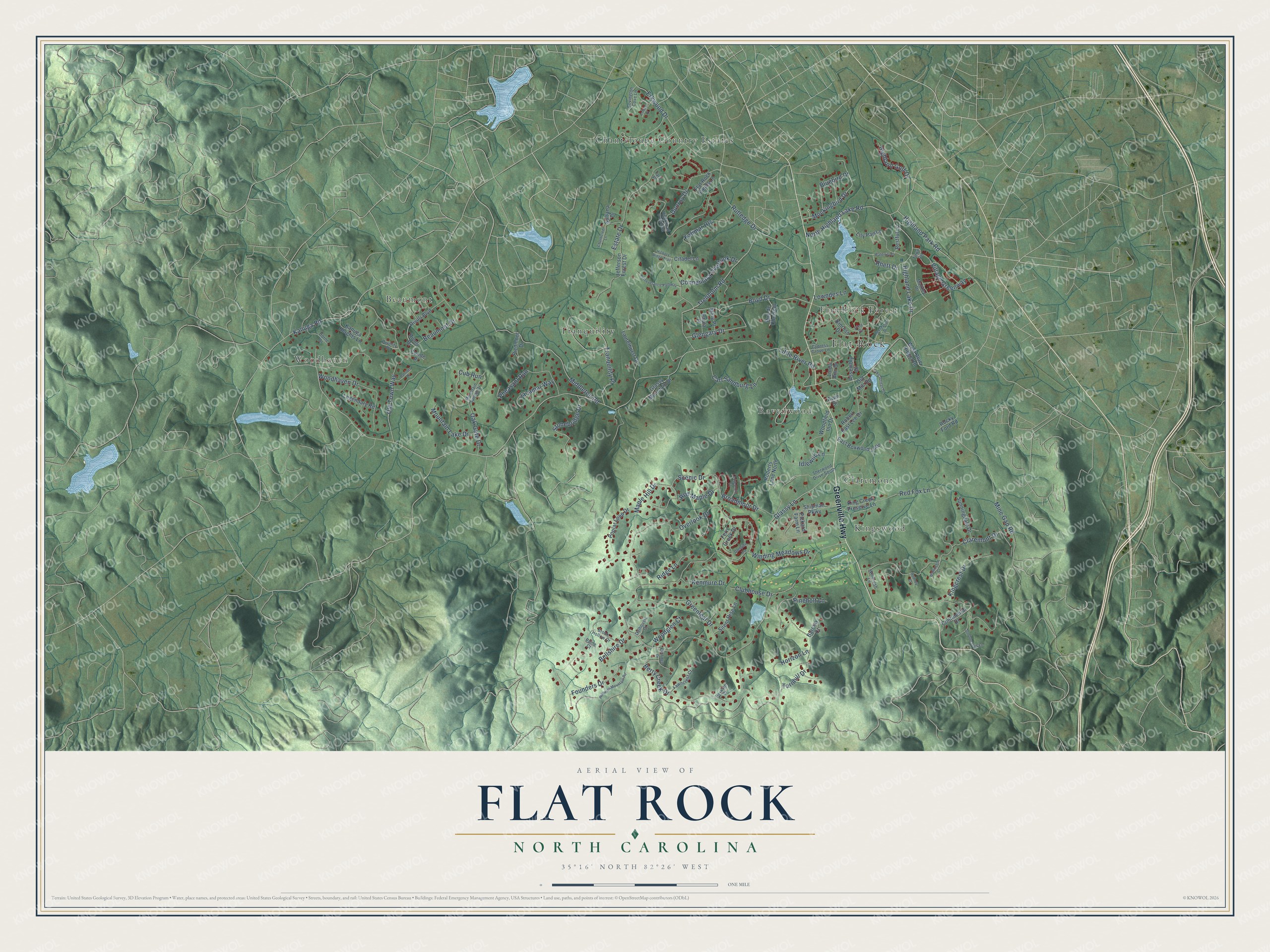 Watermarked full-map preview of Flat Rock, North Carolina