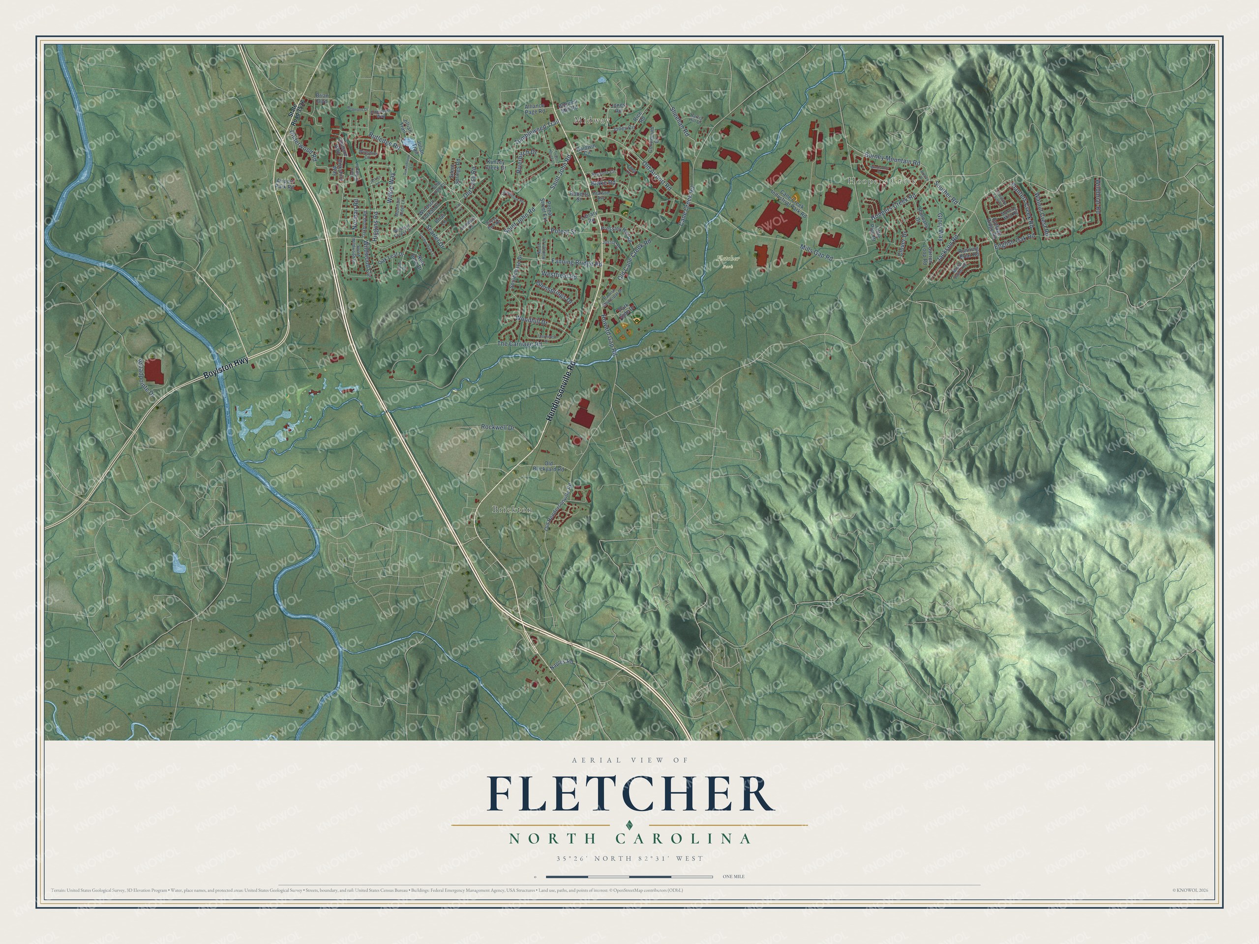 Watermarked full-map preview of Fletcher, North Carolina