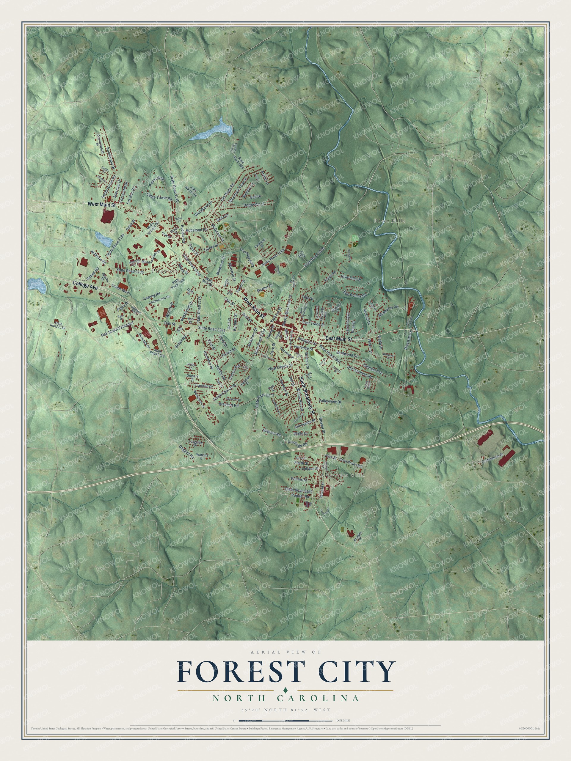 Watermarked full-map preview of Forest City, North Carolina