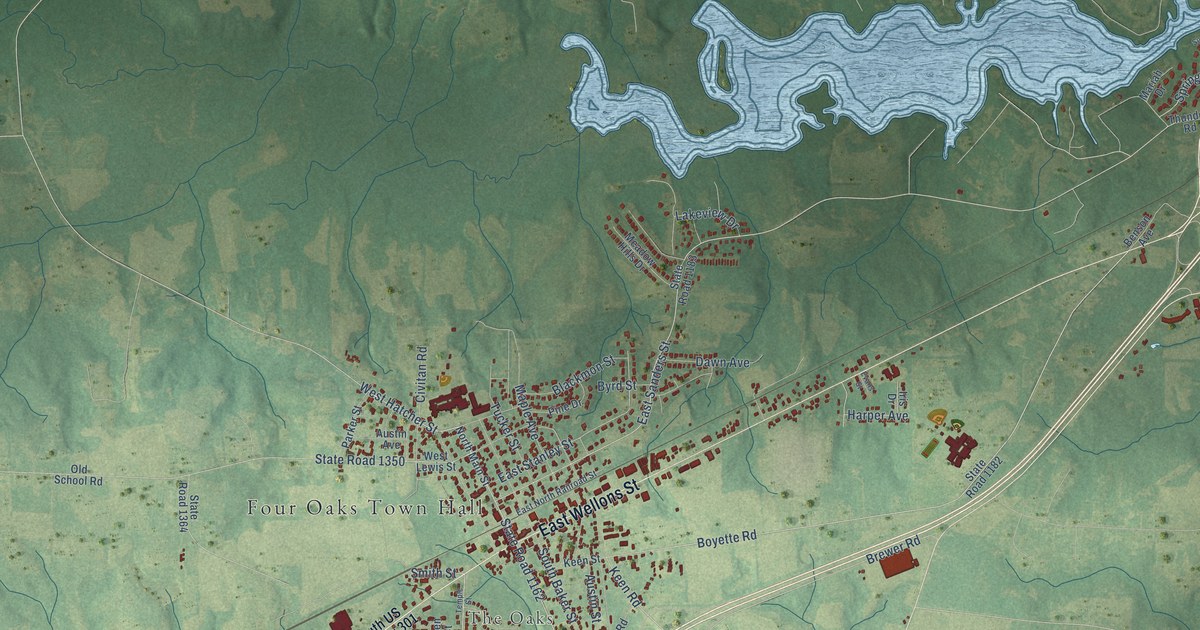 Map of Four Oaks, North Carolina in 2026