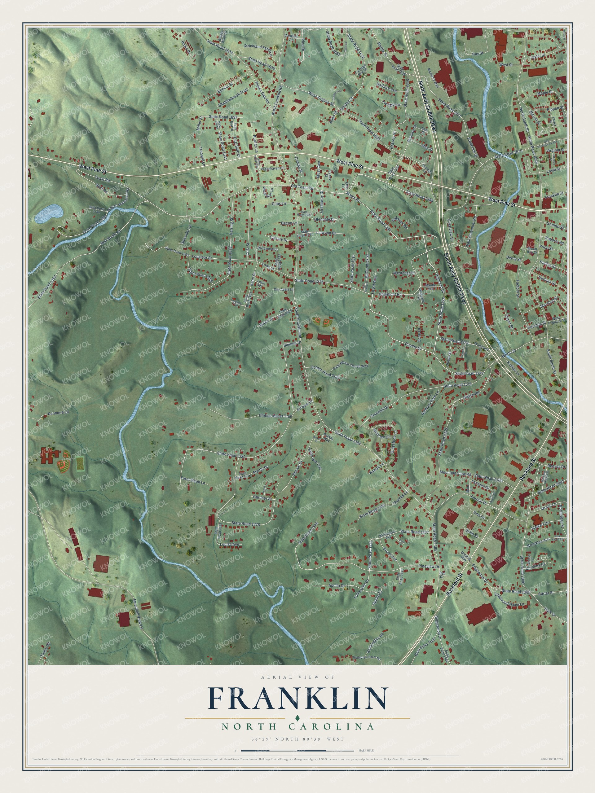 Watermarked full-map preview of Franklin, North Carolina